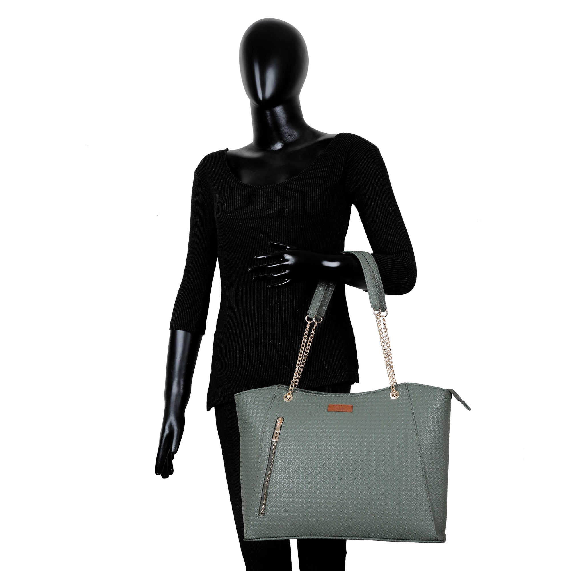Sishka Green Vegan Leather Satchel – Elegant Women’s Tote, Shoulder Handbag with Top Handles
