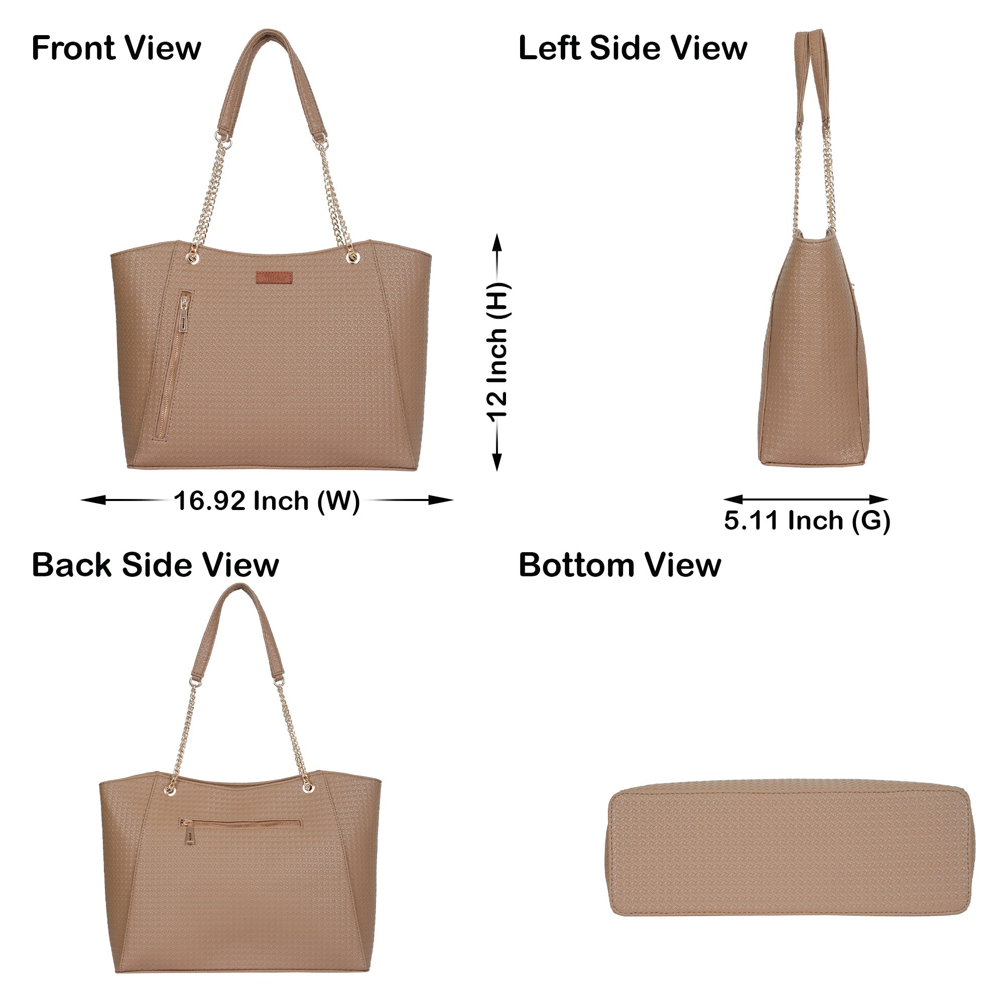 Sishka Taupe Satchel Handbag – Women’s Vegan Leather Top Handle Tote & Shoulder Bag