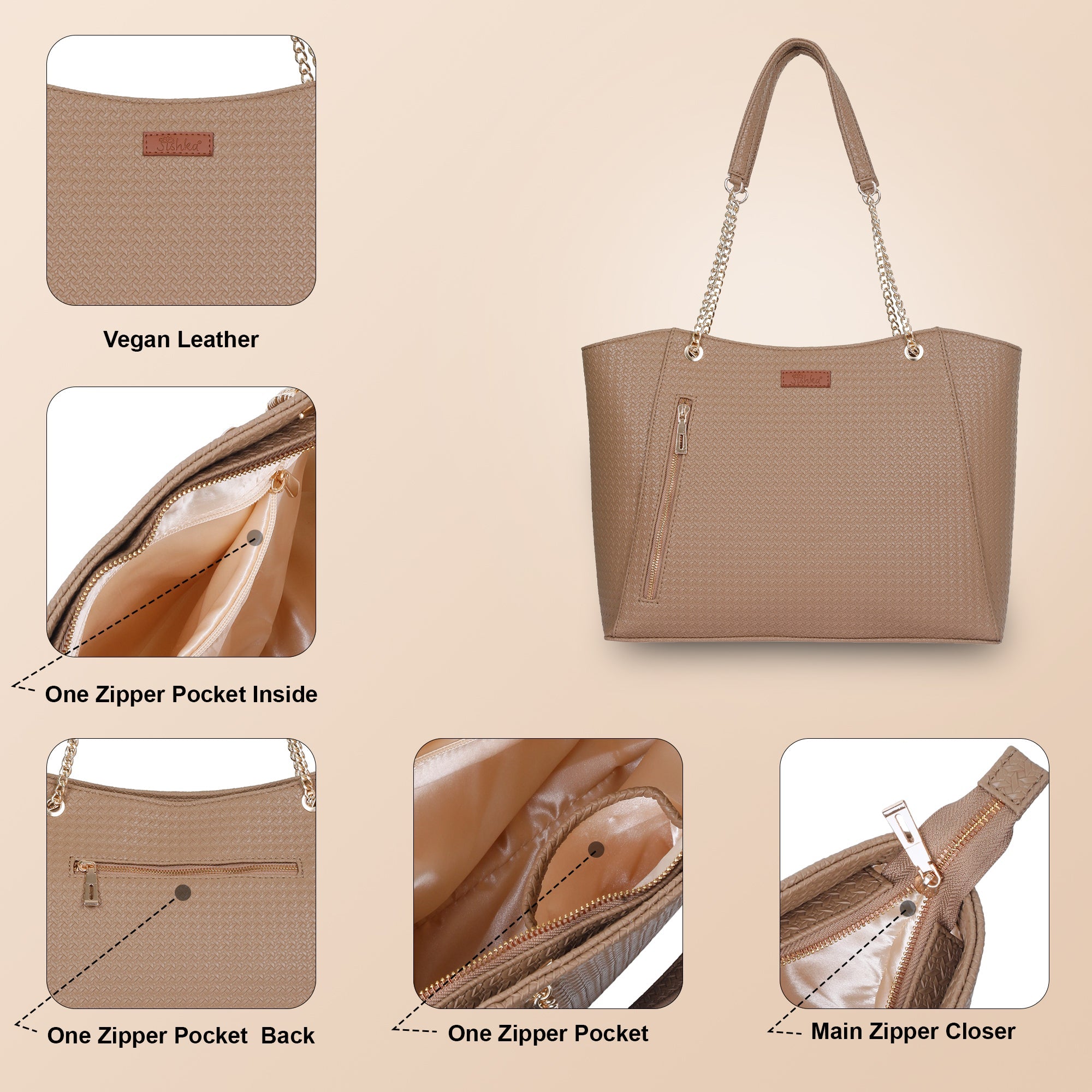 Sishka Taupe Satchel Handbag – Women’s Vegan Leather Top Handle Tote & Shoulder Bag