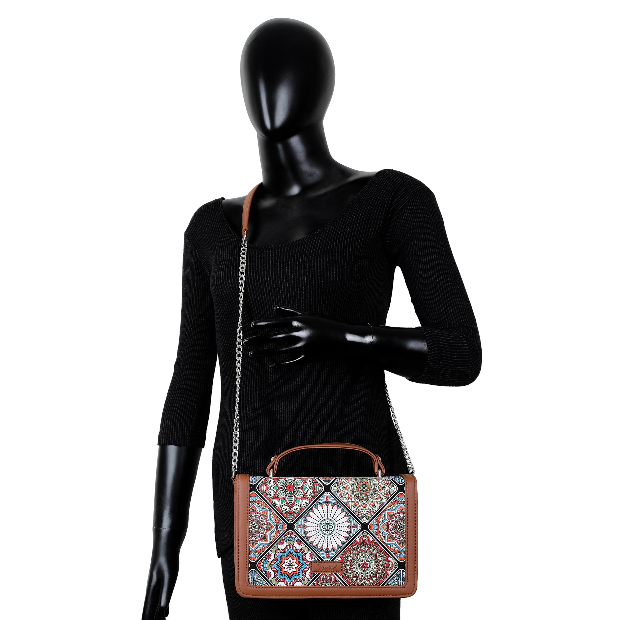 Sishka Multicolour Canvas Crossbody Sling Bag with Chain Strap & Top Handle