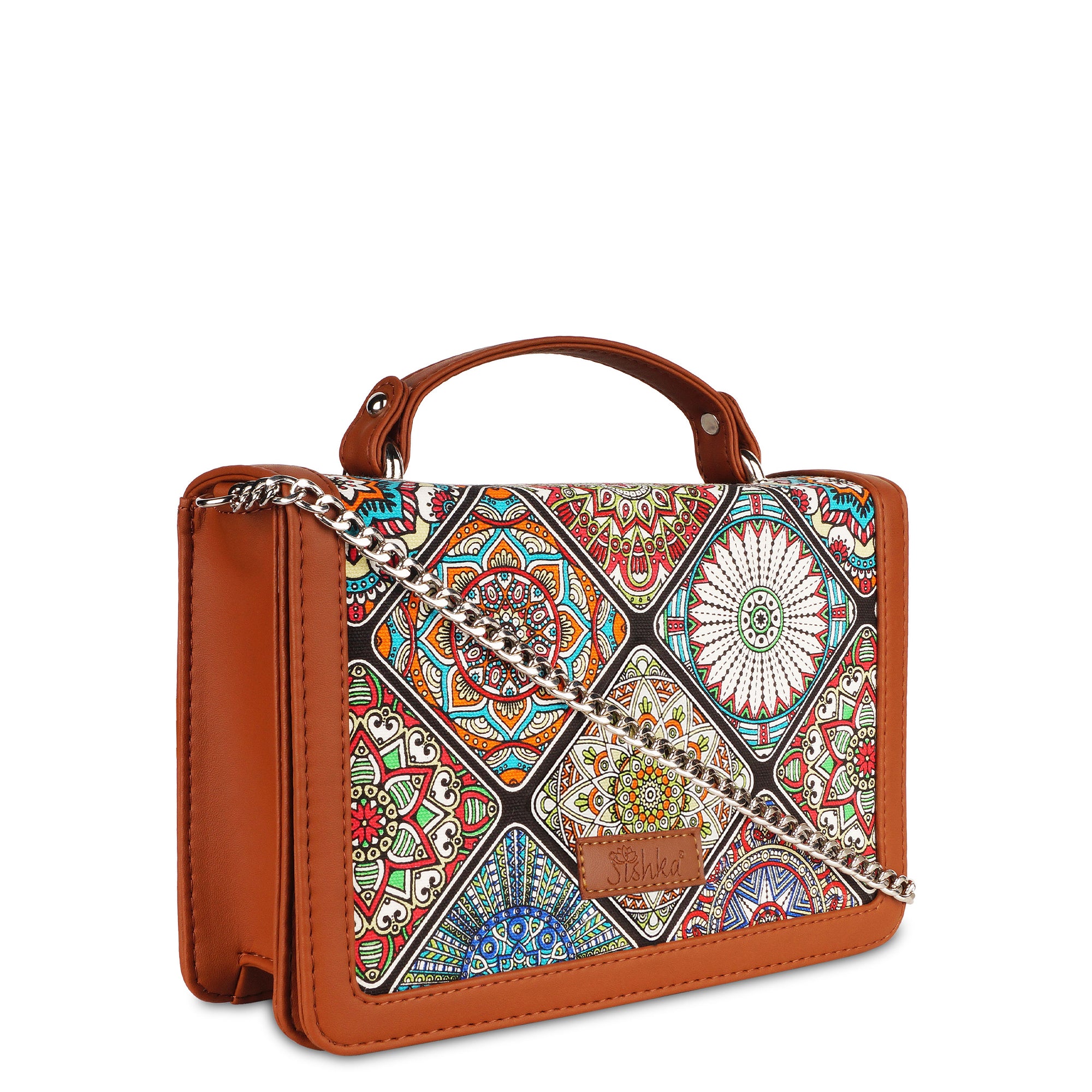Sishka Multicolour Canvas Crossbody Sling Bag with Chain Strap & Top Handle
