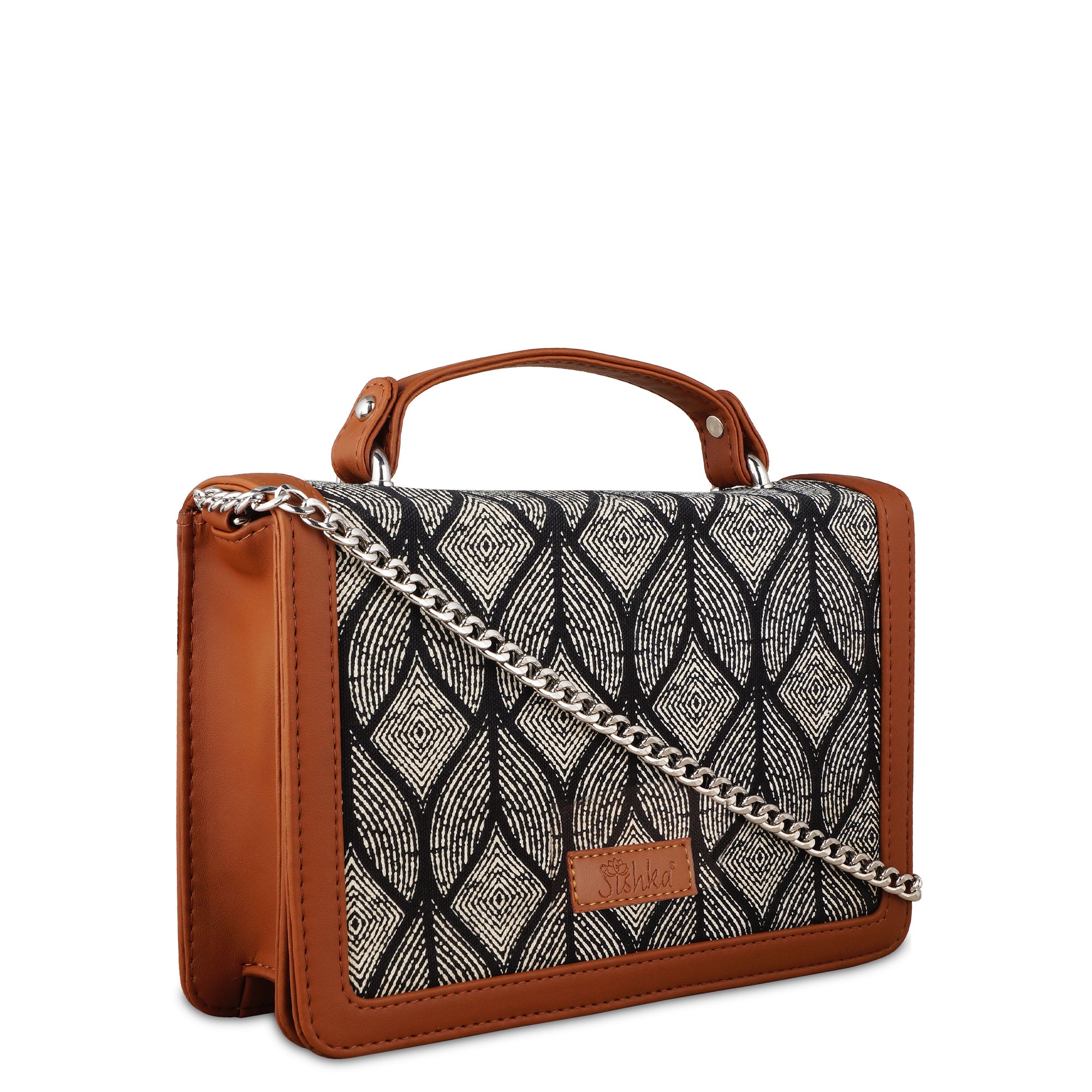 Sishka Monochrome Crossbody Sling Bag – Canvas Shoulder Purse with Leather Trim