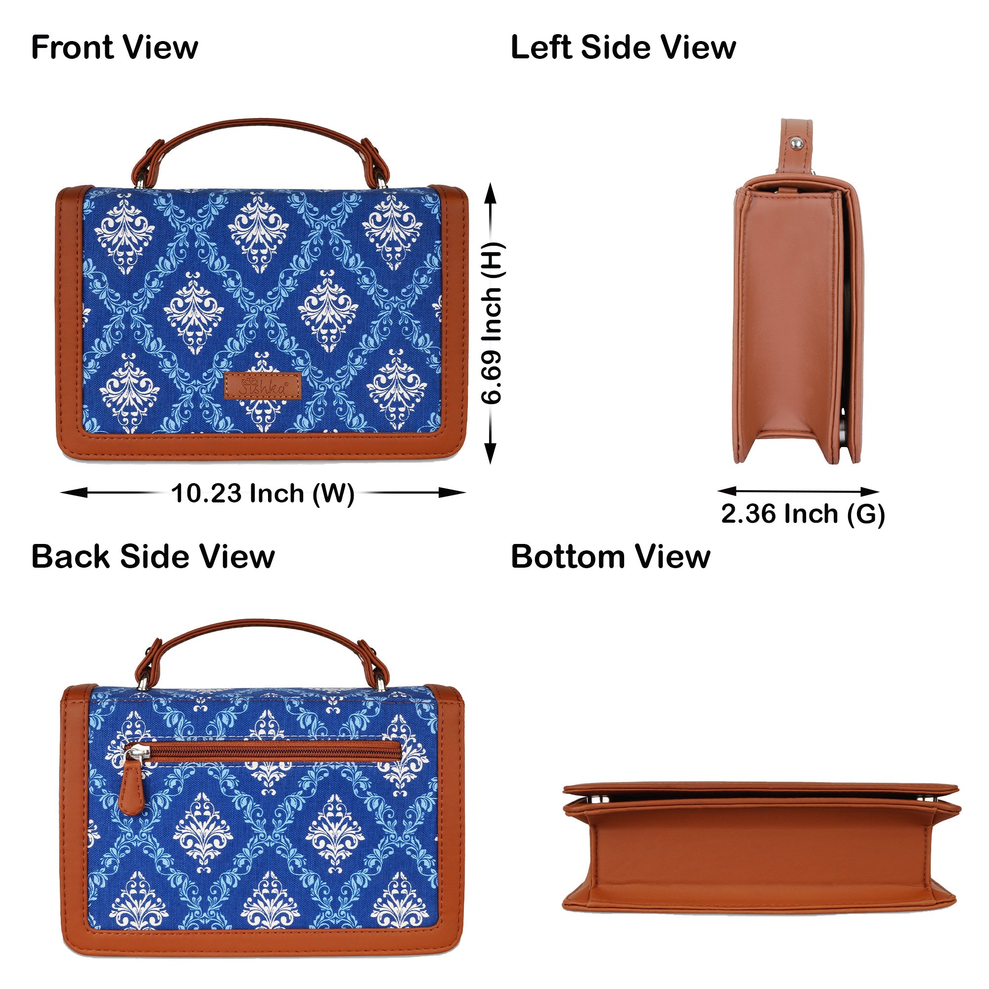 Sishka Blue Crossbody Sling Bag–Canvas Purse with Chain Strap & Handle for Women