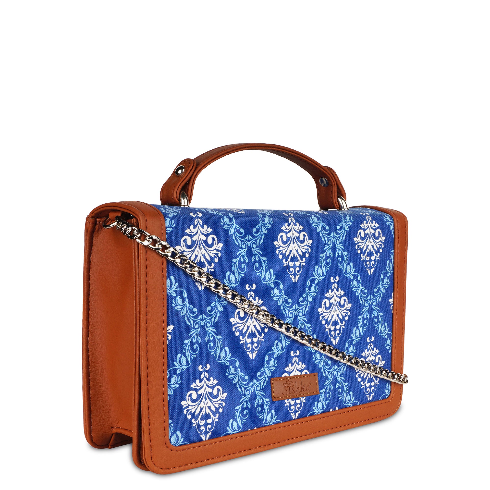 Sishka Blue Crossbody Sling Bag–Canvas Purse with Chain Strap & Handle for Women