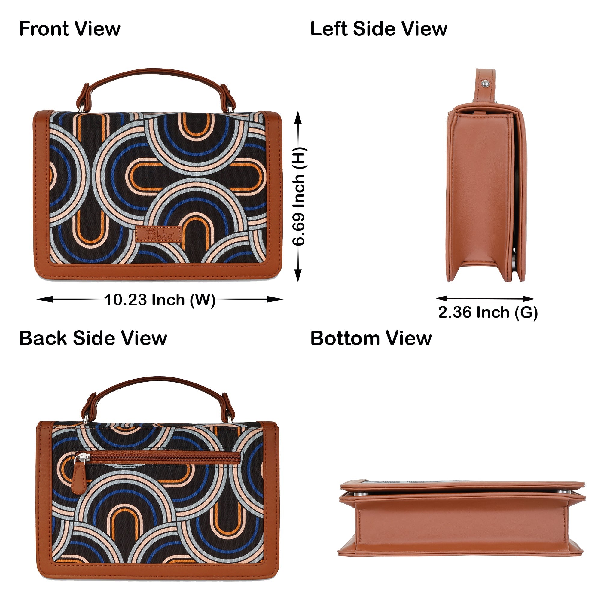 Sishka Abstract Crossbody Sling Bag– Canvas Shoulder Purse with Leather & Handle