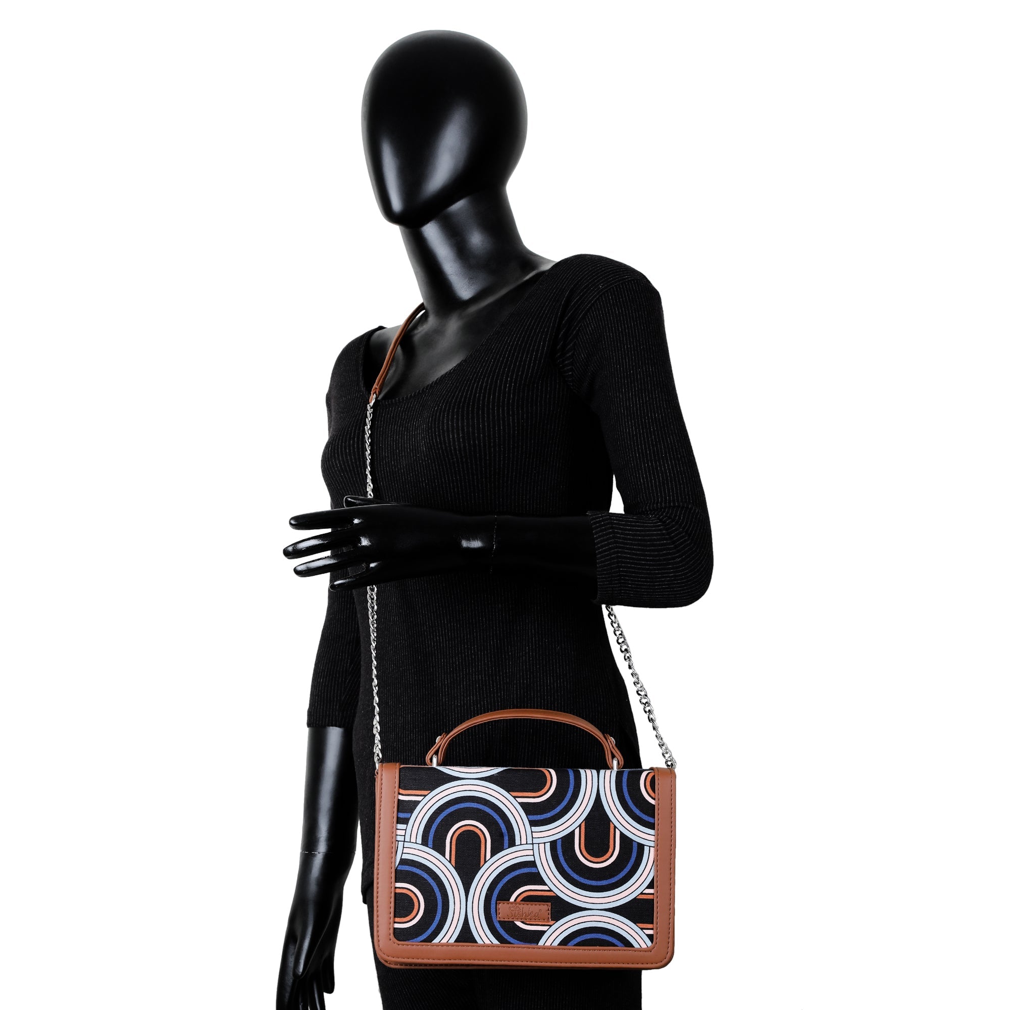Sishka Abstract Crossbody Sling Bag– Canvas Shoulder Purse with Leather & Handle