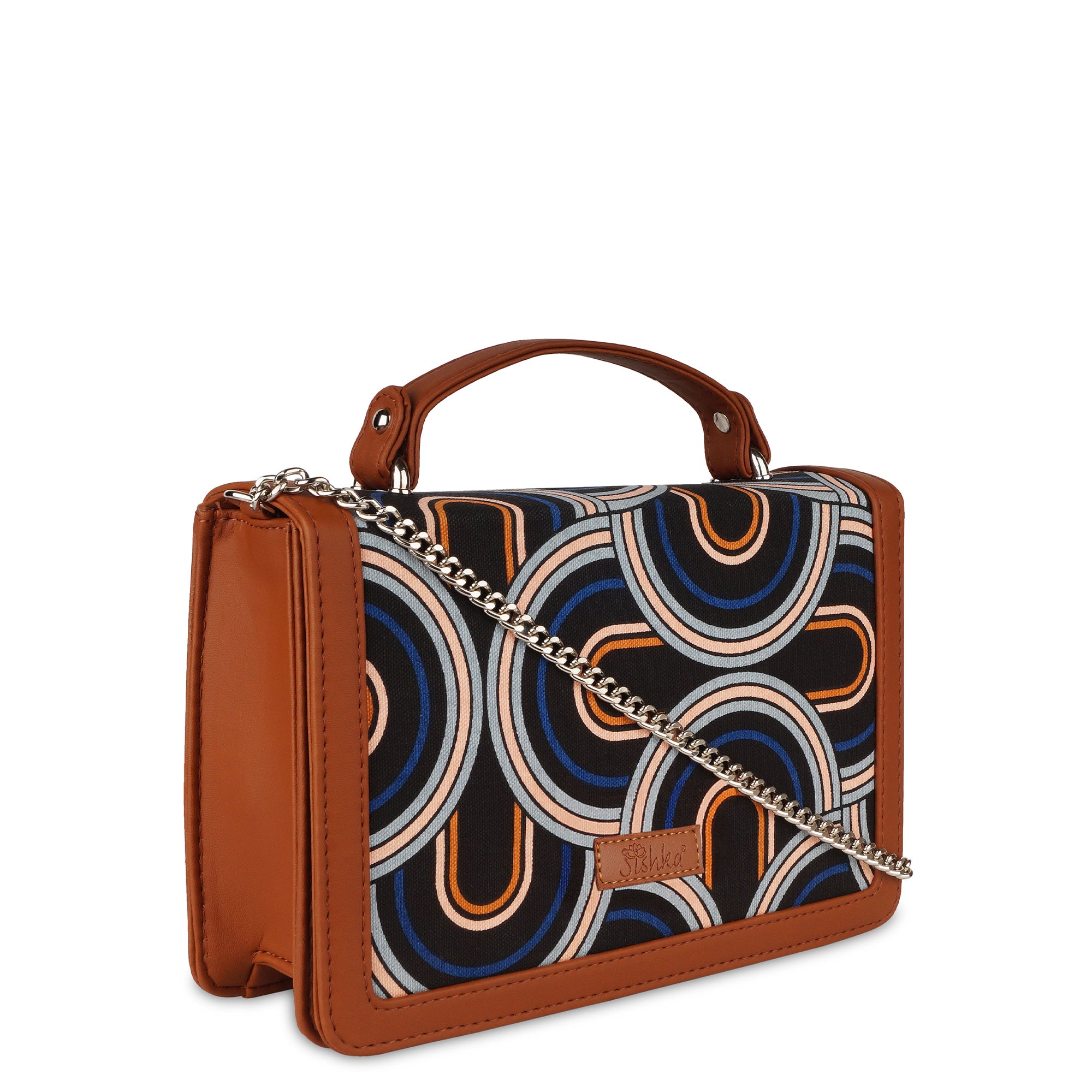 Sishka Abstract Crossbody Sling Bag– Canvas Shoulder Purse with Leather & Handle