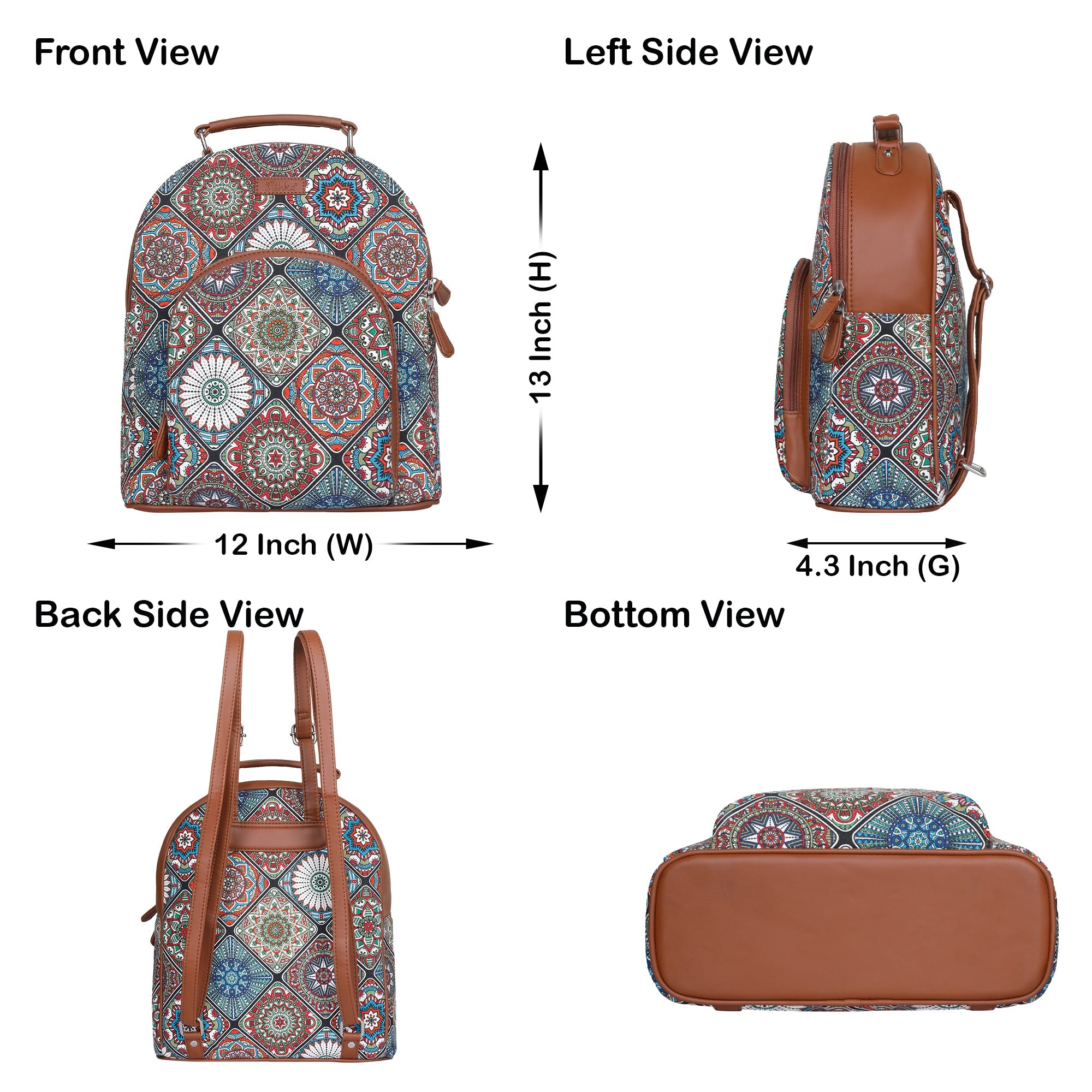 Multicolor Handcrafted Printed Backpack for Women – Shoulder Bag for Travel & Work
