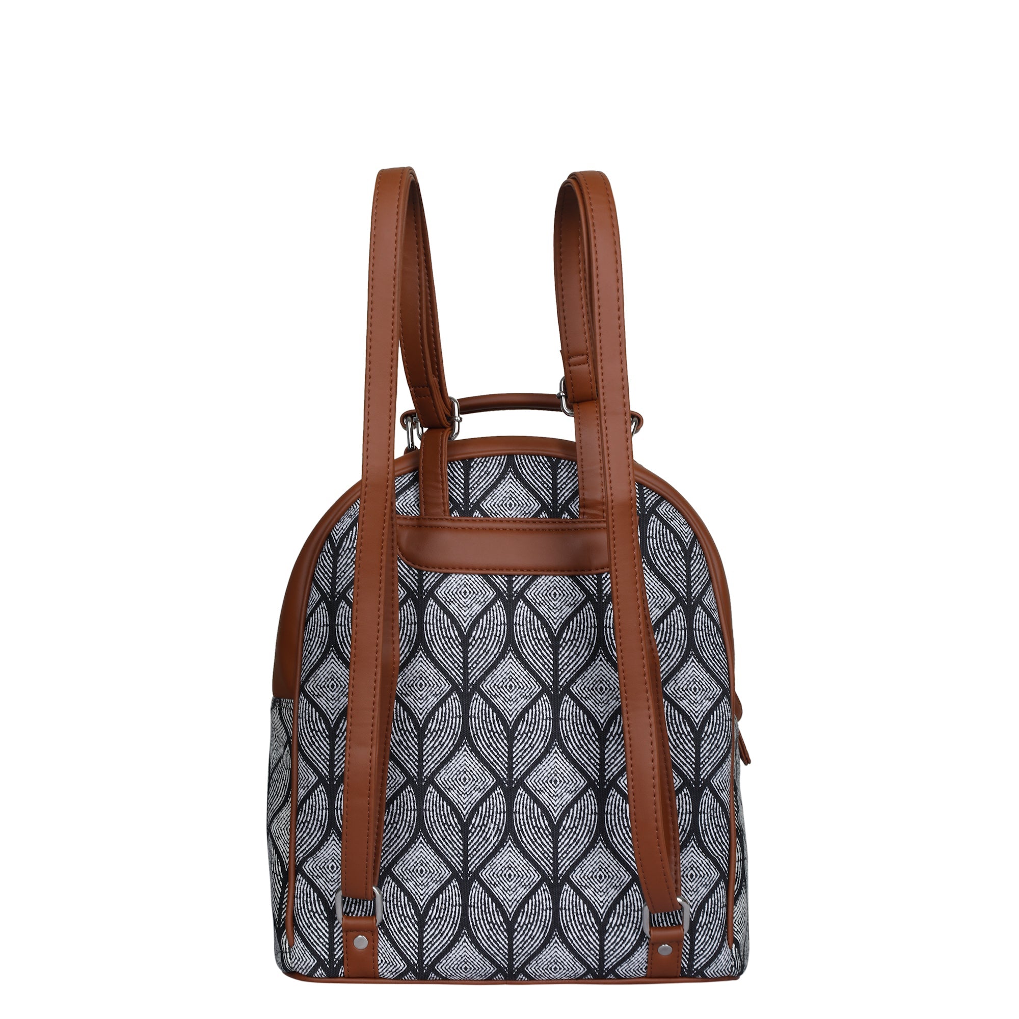 Monochrome Handcrafted Printed Backpack – Lightweight Shoulder Bag for Everyday Use