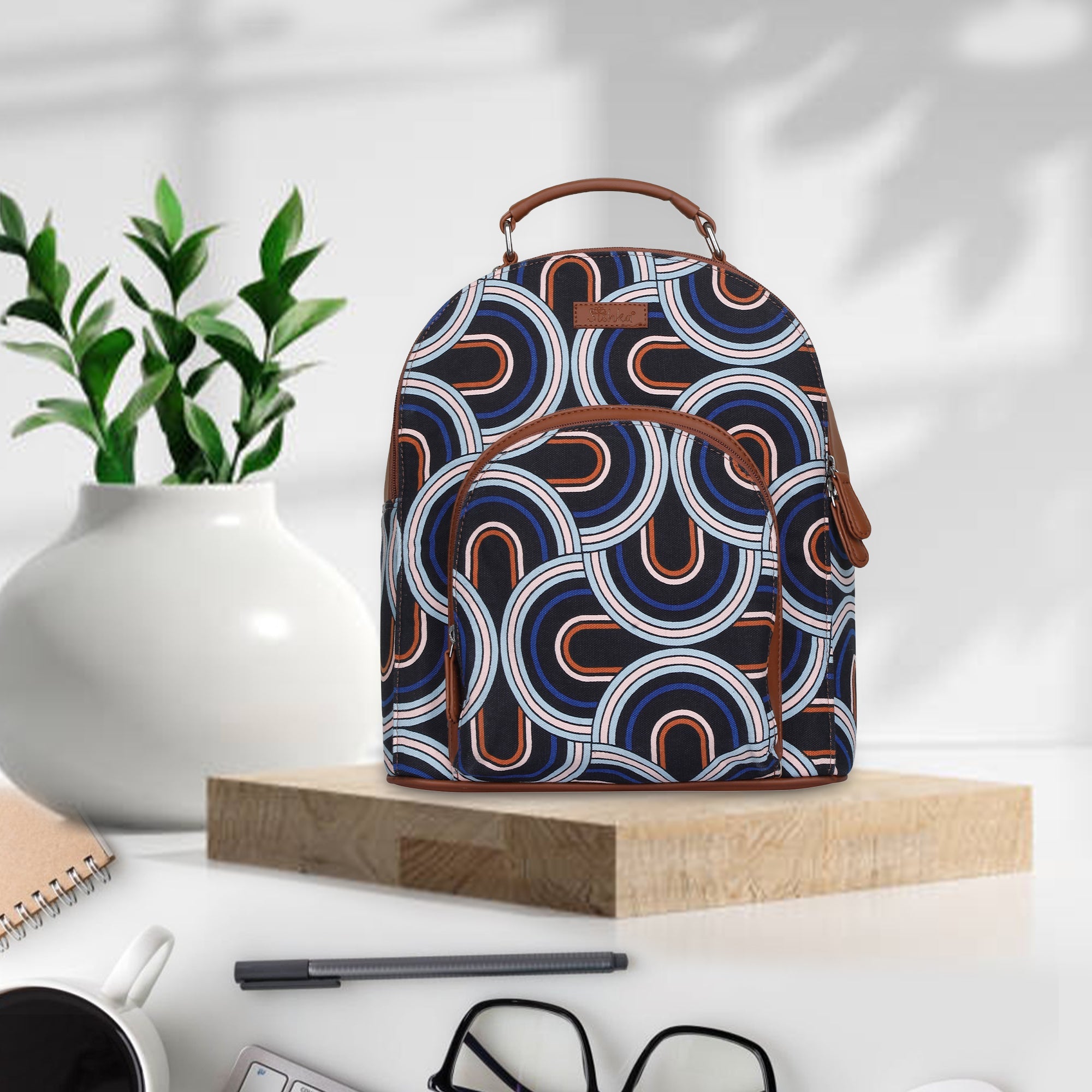 Abstract Handcrafted Printed Backpack – Stylish Shoulder Bag for Work & Travel