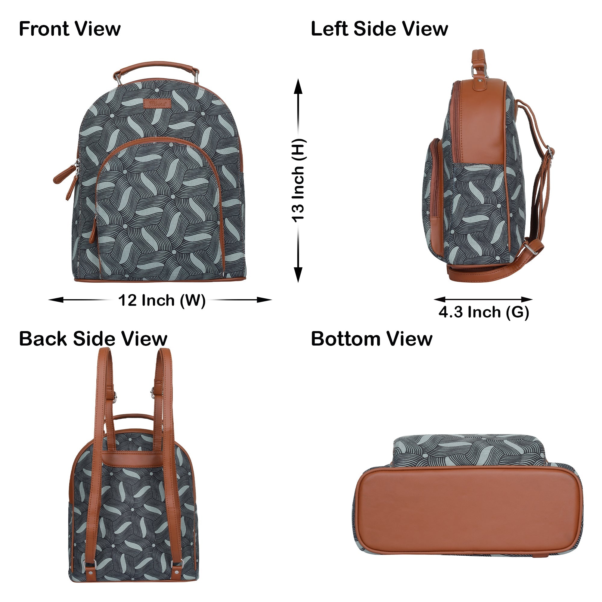 Handcrafted Printed Backpack – Faux Leather Trim & Stylish Fabric Bag