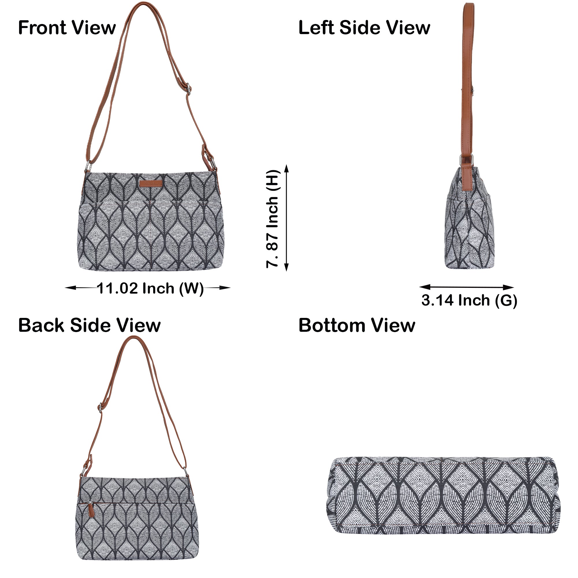 Sishka Monochrome Crossbody Sling Bag – Canvas Shoulder Purse for Travel & Work