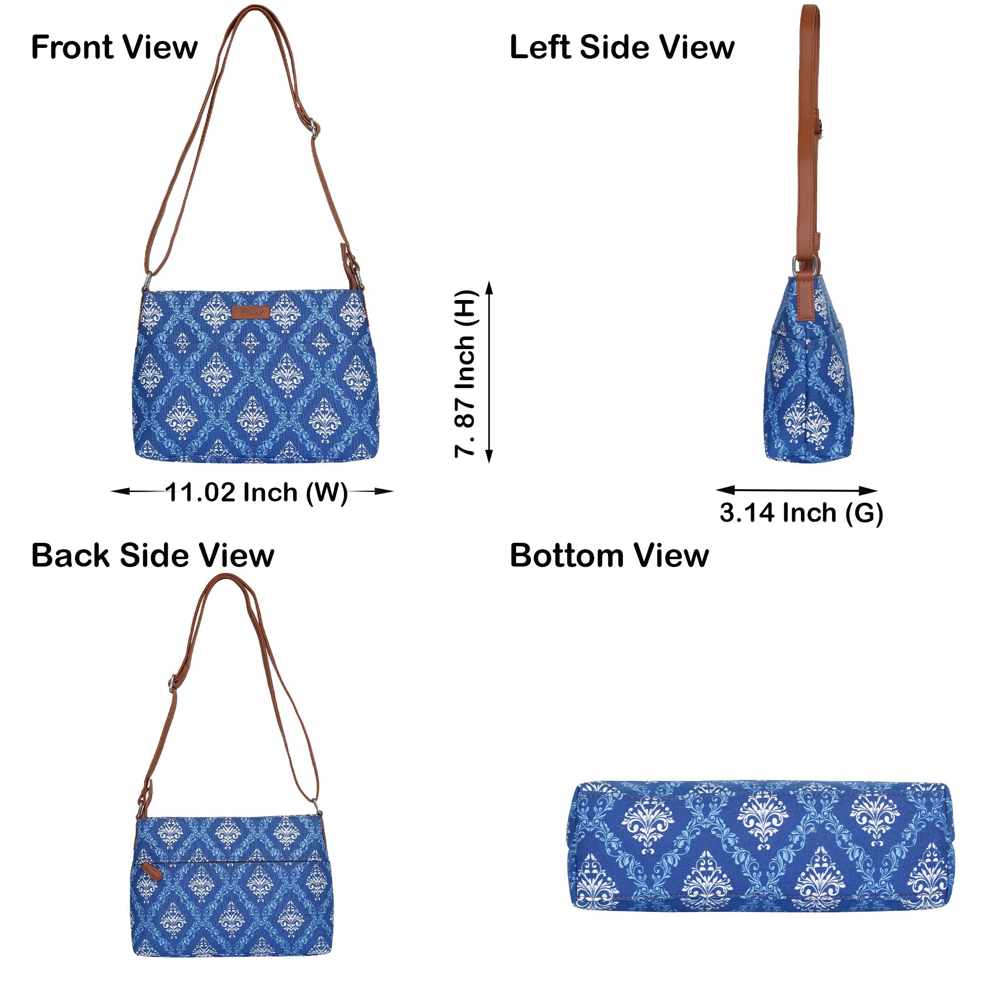 Sishka Blue Crossbody Sling Bag – Canvas Women Purse for Office & Everyday Use