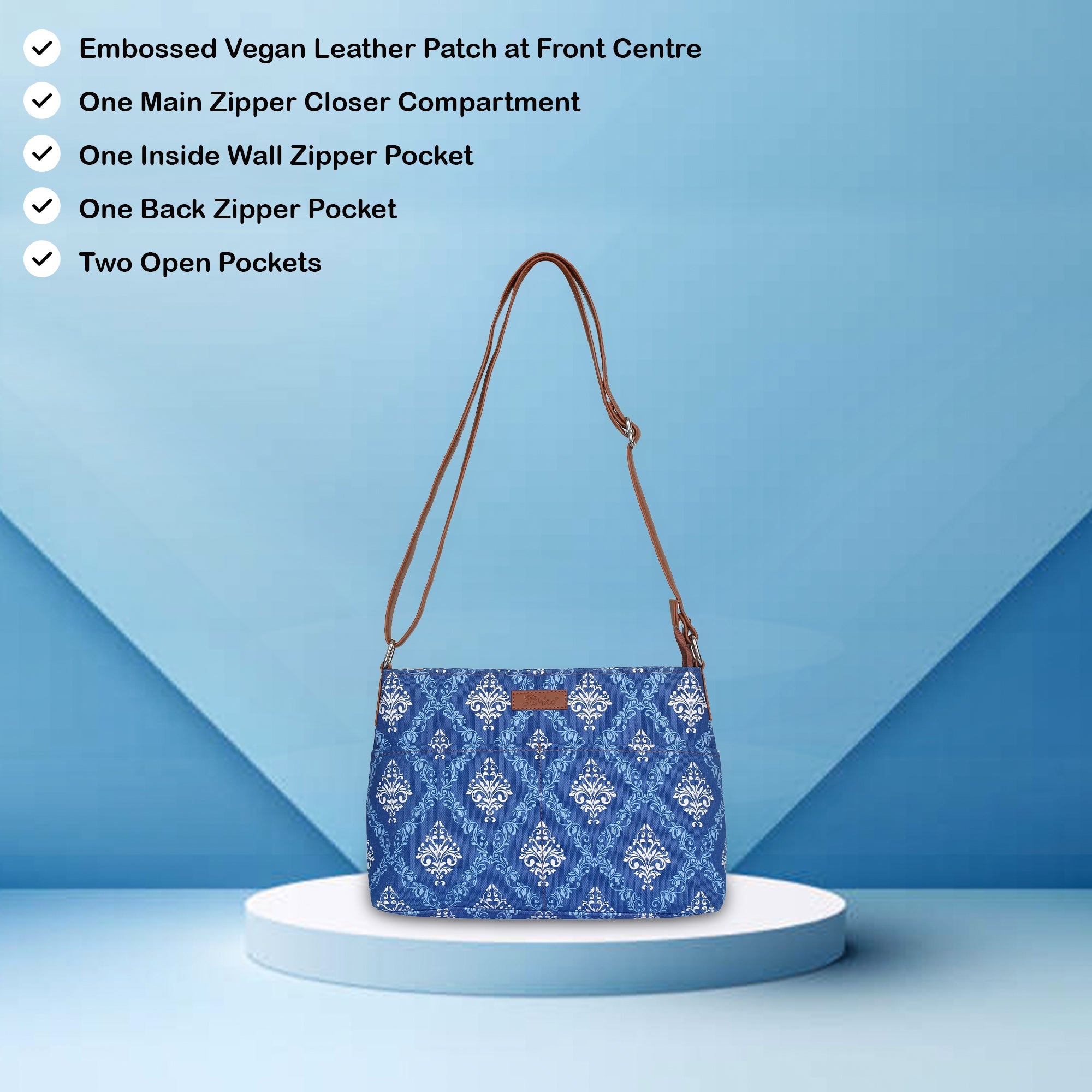 Sishka Blue Crossbody Sling Bag – Canvas Women Purse for Office & Everyday Use