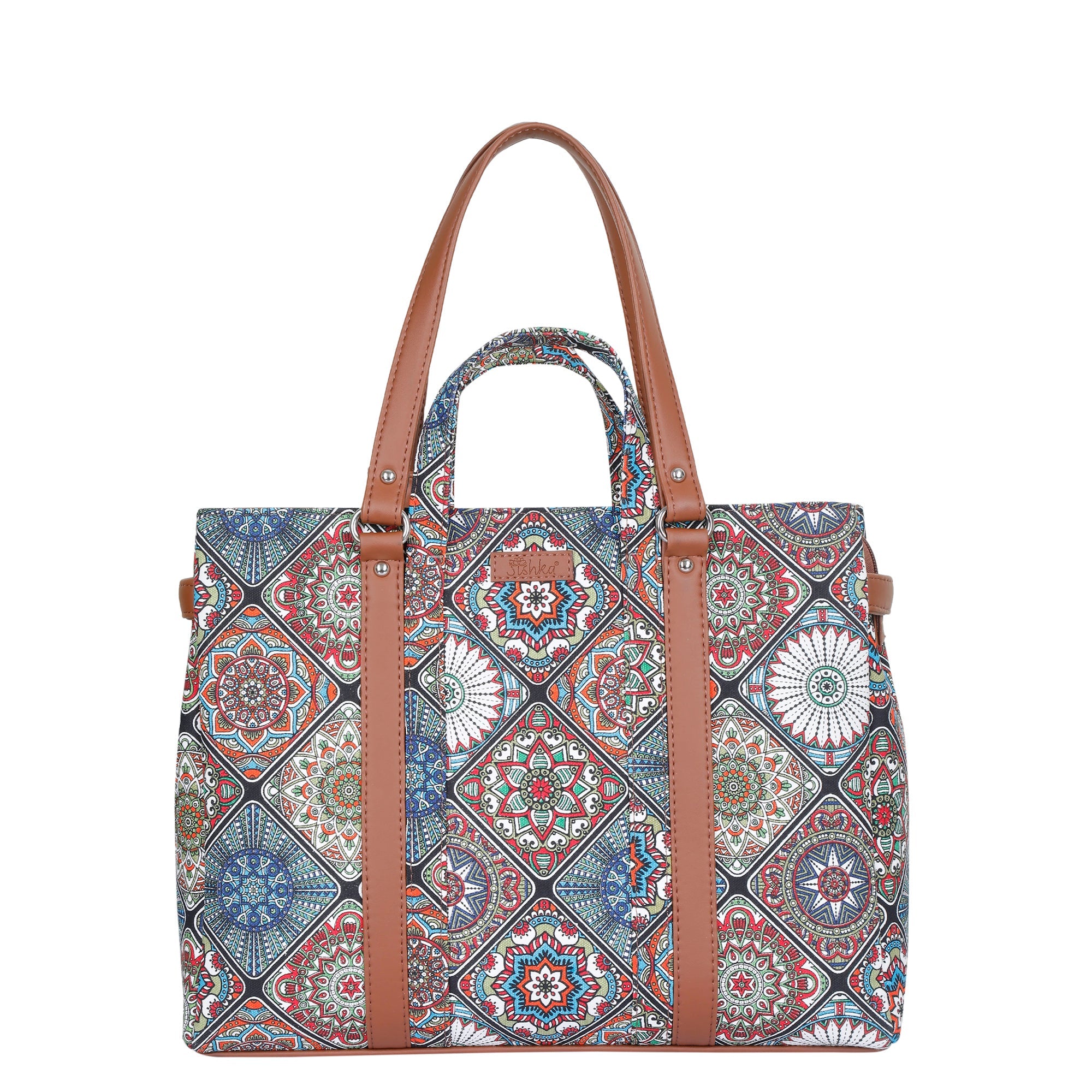 Multicolor Handcrafted Printed Tote Bag – Women’s Shoulder Purse with Vegan Handles