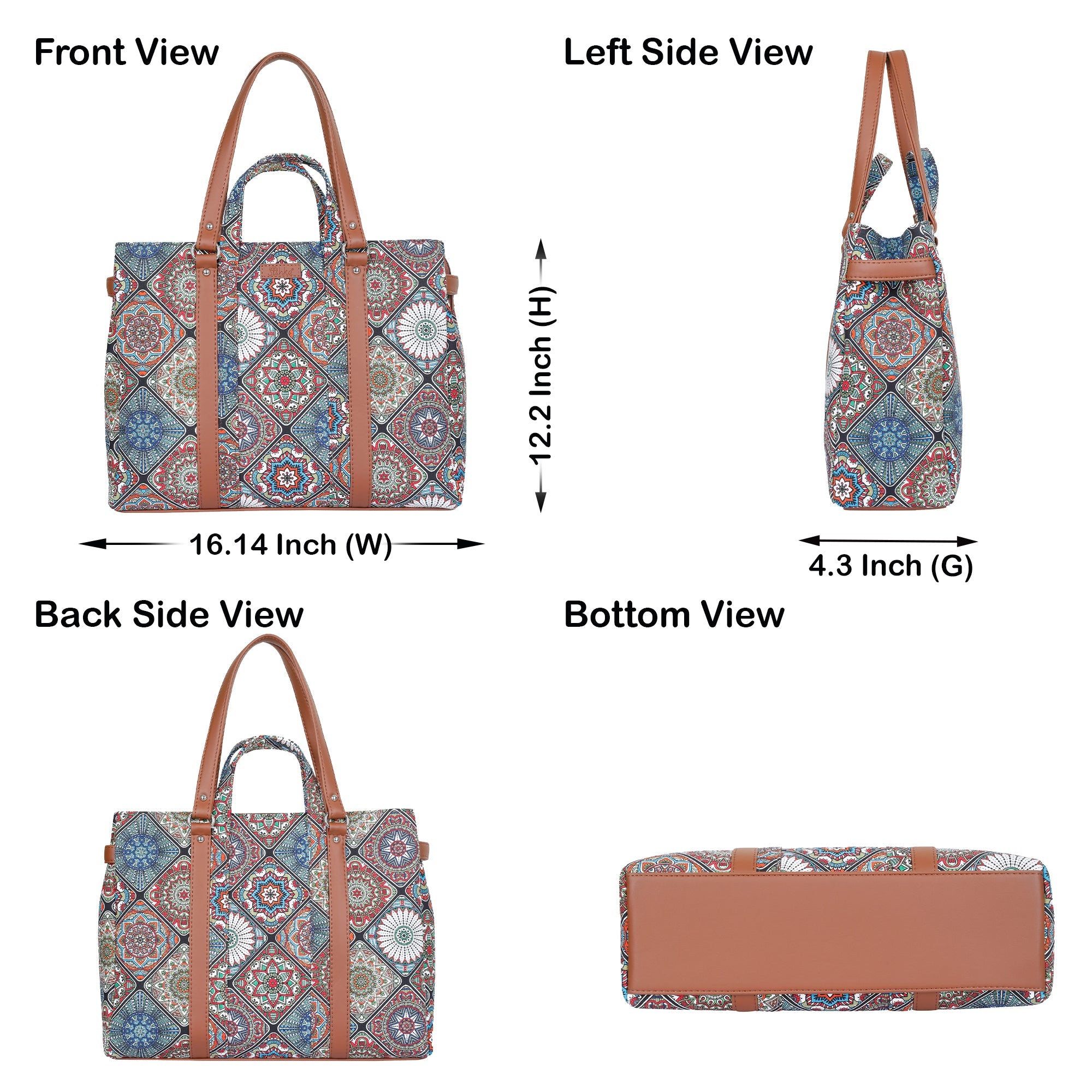 Multicolor Handcrafted Printed Tote Bag – Women’s Shoulder Purse with Vegan Handles