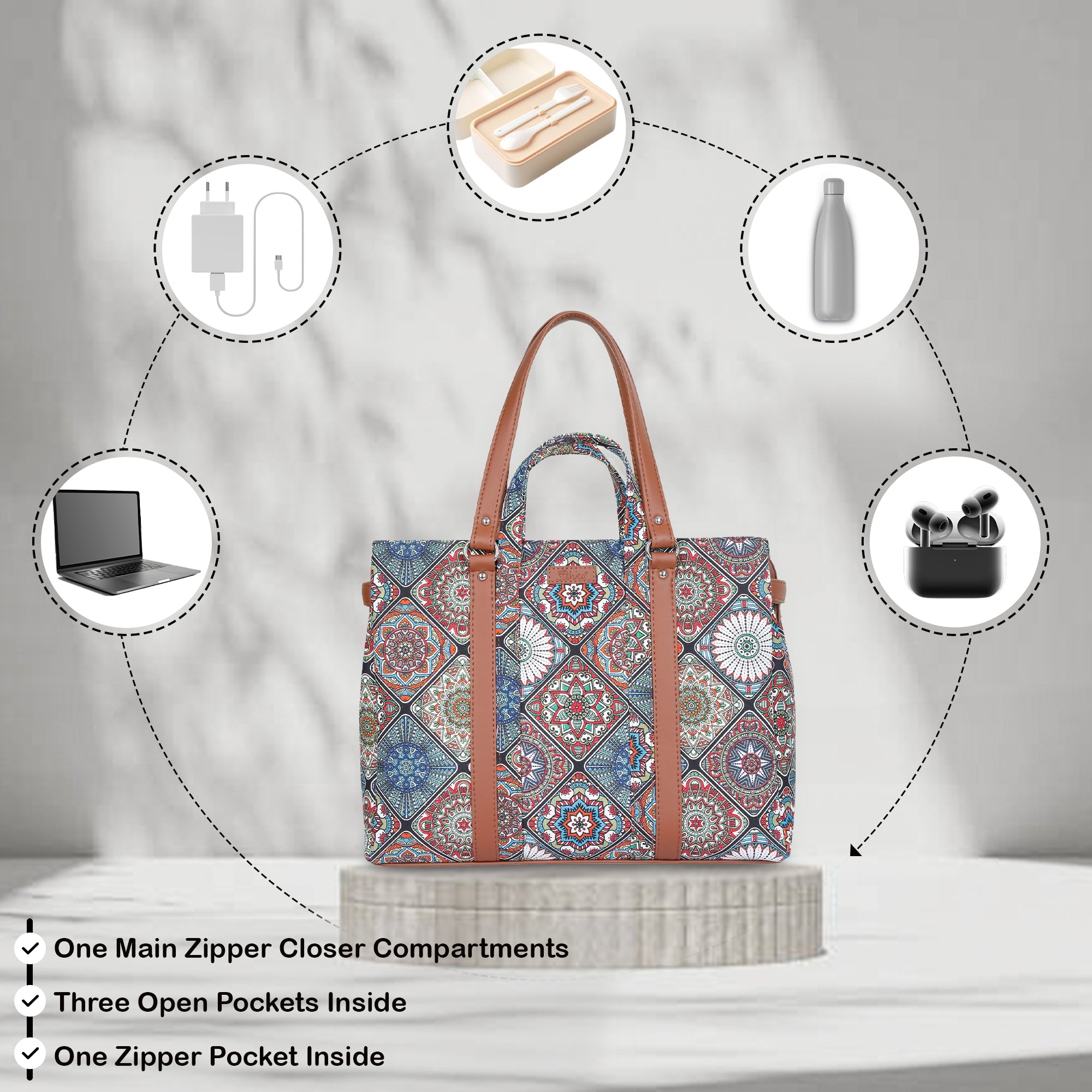 Multicolor Handcrafted Printed Tote Bag – Women’s Shoulder Purse with Vegan Handles