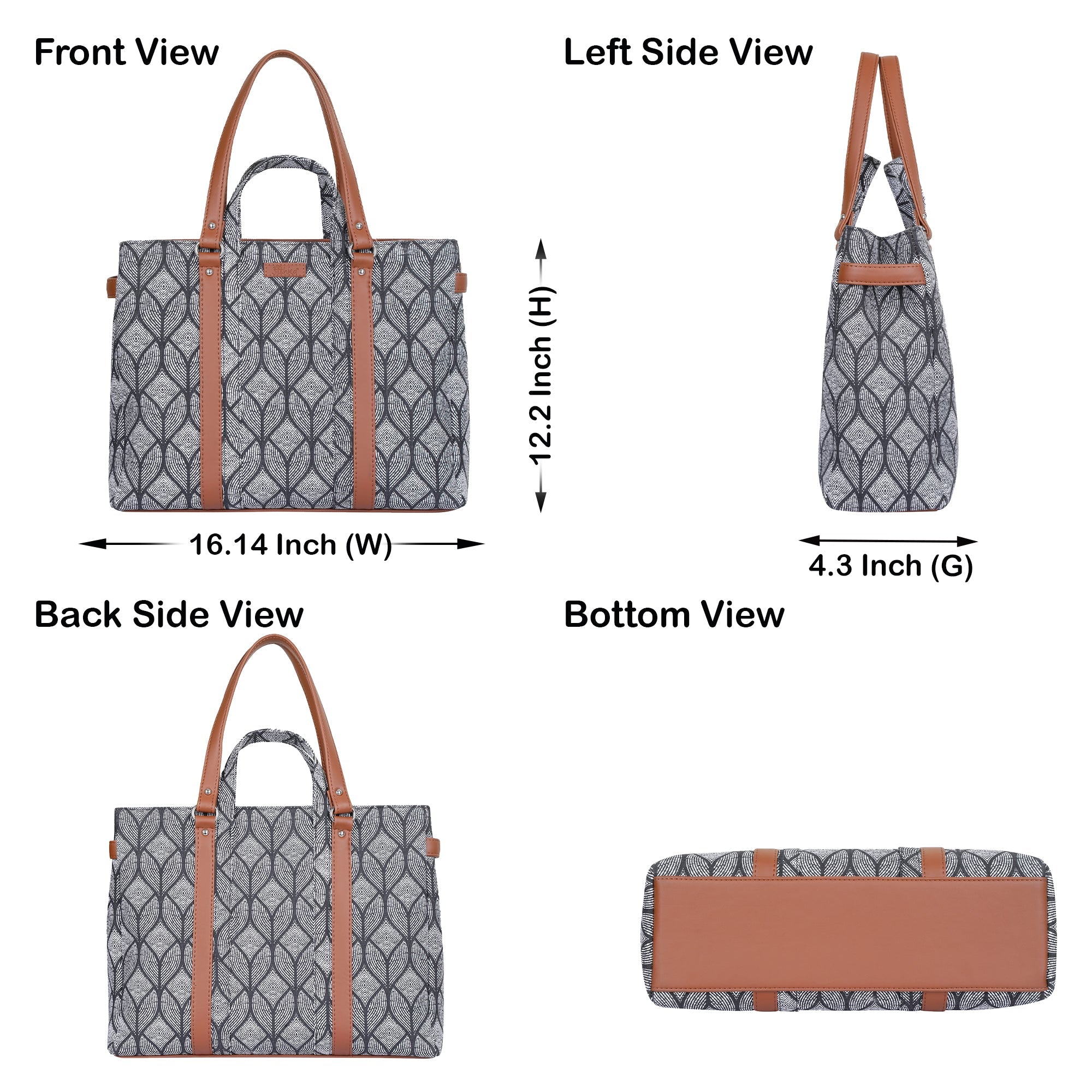 Monochrome Handcrafted Printed Tote Bag – Elegant Women’s Shoulder Purse with Vegan Handles