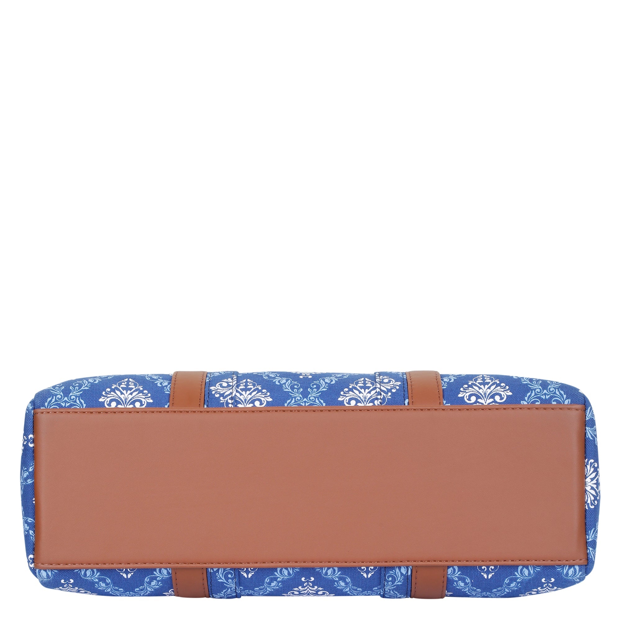 Blue Handcrafted Printed Tote Bag – Women’s Satchel Purse with Vegan Leather Handles