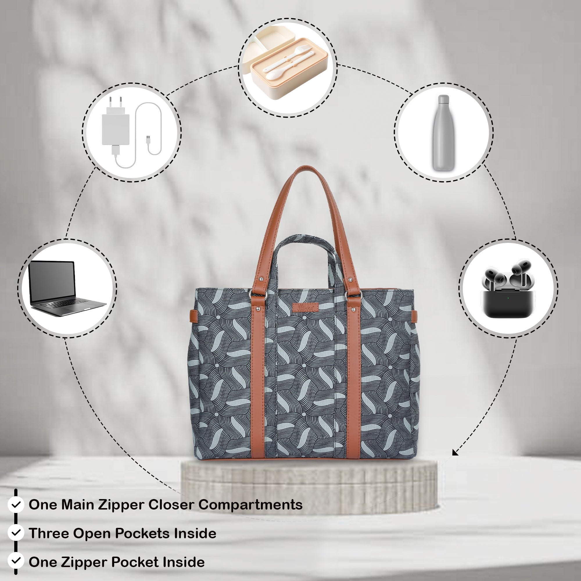 Olive Green Handcrafted Printed Tote Bag – Women’s Satchel Purse with Vegan Handles