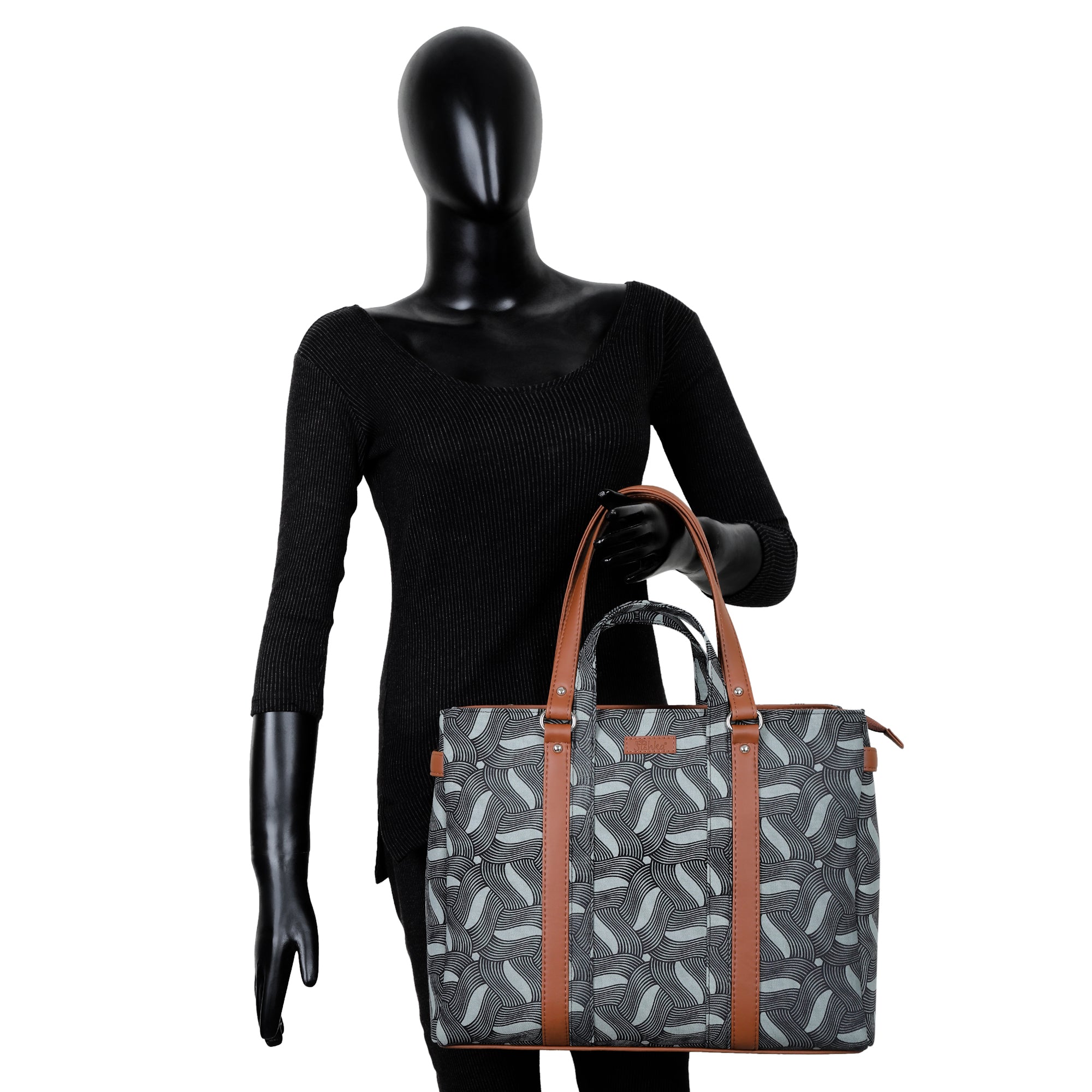 Olive Green Handcrafted Printed Tote Bag – Women’s Satchel Purse with Vegan Handles