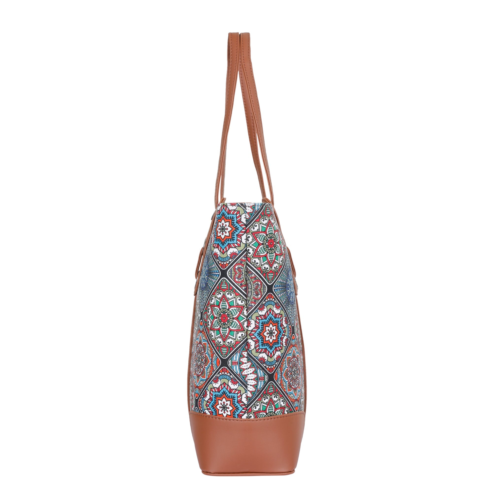 Multicolor Handcrafted Printed Tote Bag – Shoulder Purse with Vegan Trim for Daily Use