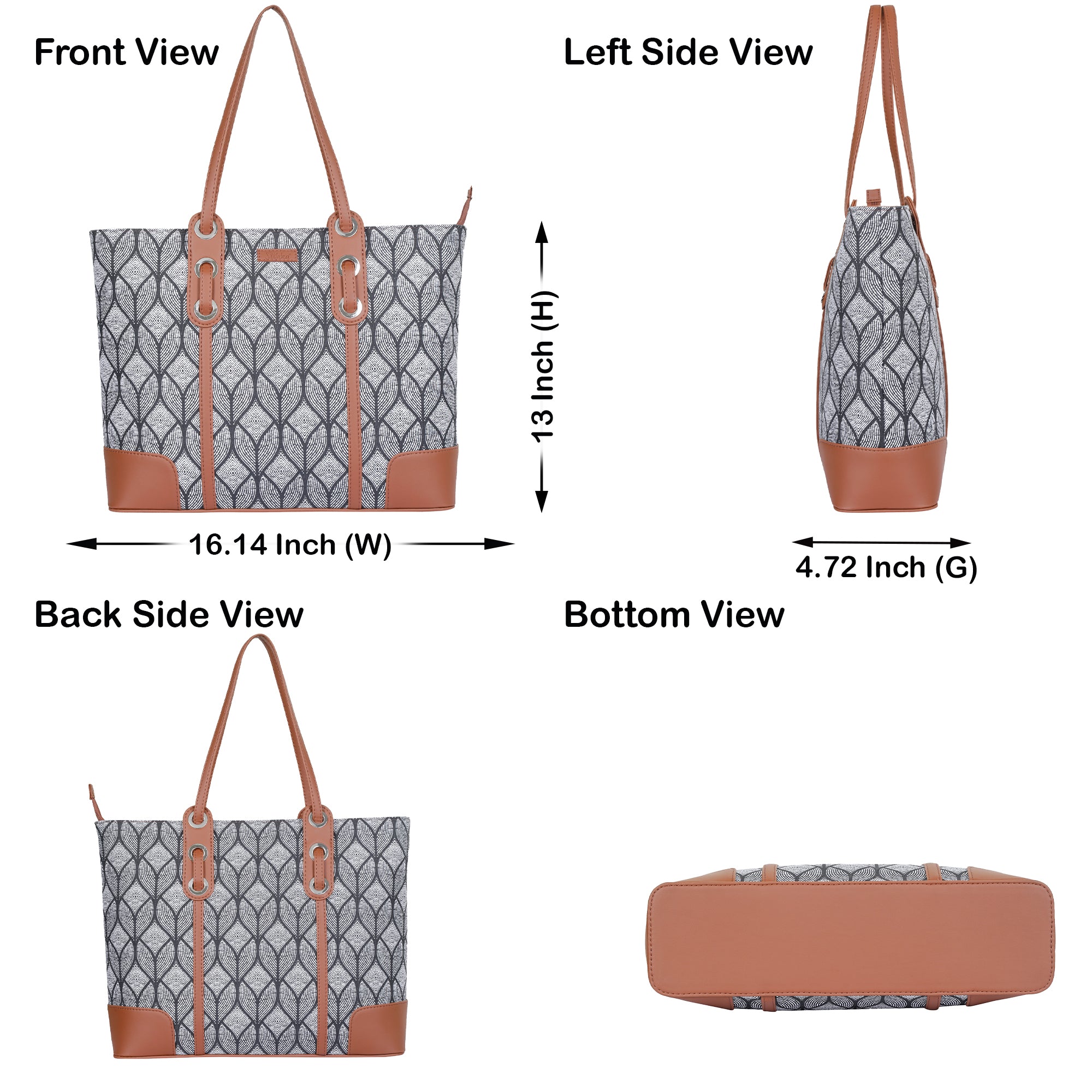 Monochrome Handcrafted Printed Tote Bag – Vegan-Trim Satchel for Women’s Work & Travel