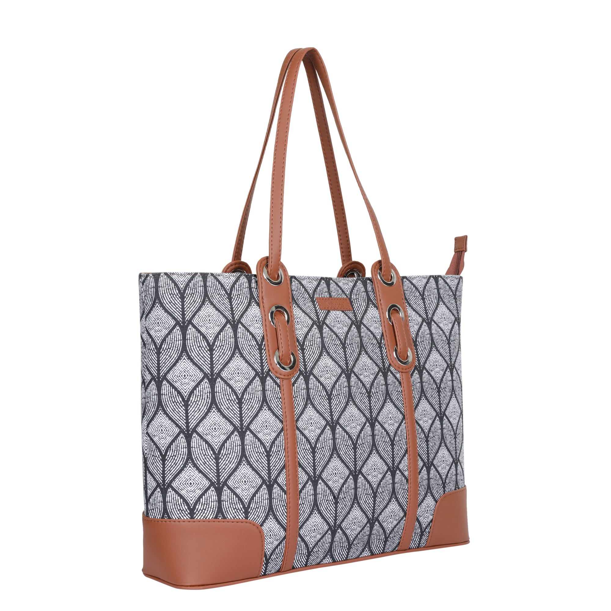 Monochrome Handcrafted Printed Tote Bag – Vegan-Trim Satchel for Women’s Work & Travel