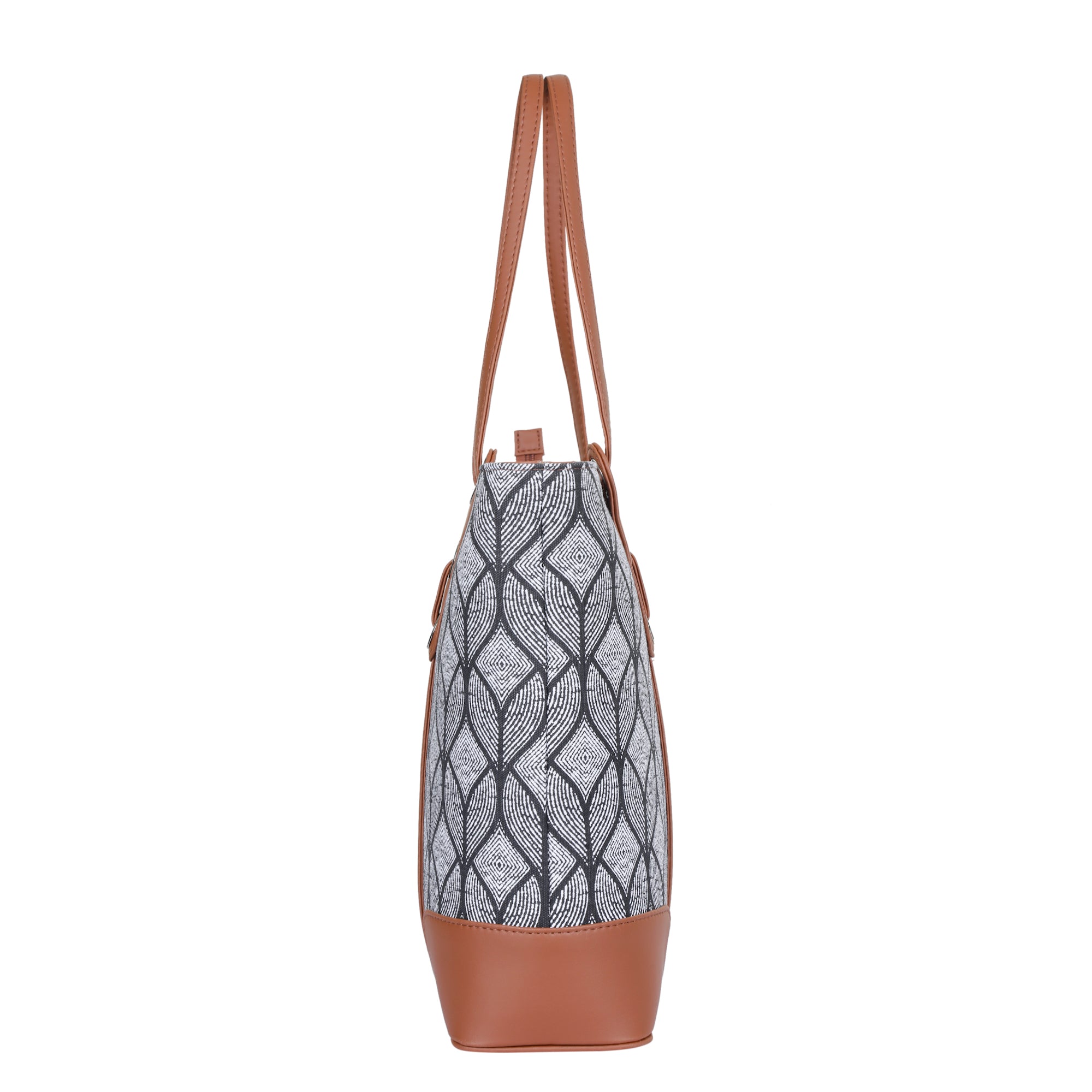 Monochrome Handcrafted Printed Tote Bag – Vegan-Trim Satchel for Women’s Work & Travel