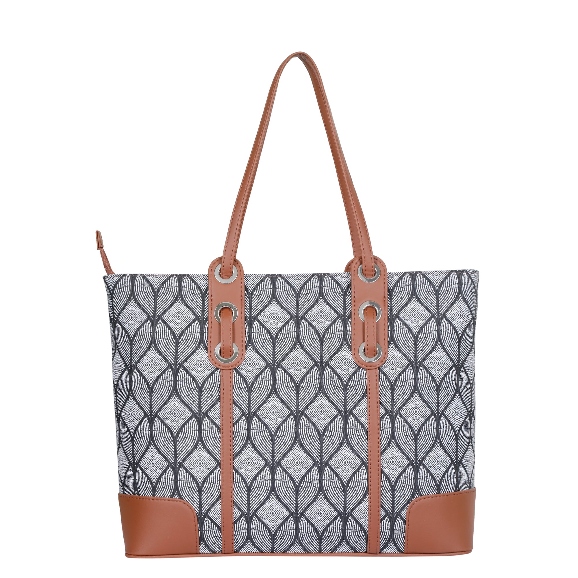Monochrome Handcrafted Printed Tote Bag – Vegan-Trim Satchel for Women’s Work & Travel