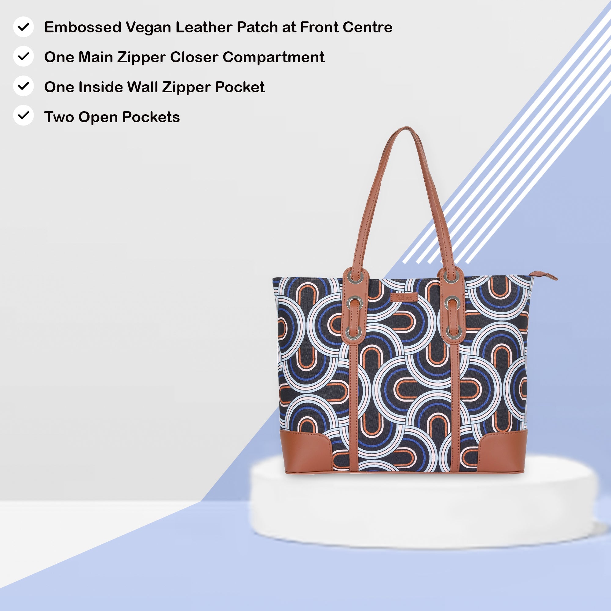Abstract Handcrafted Printed Tote Bag – Cotton Satchel with Vegan Trim for Casual Use