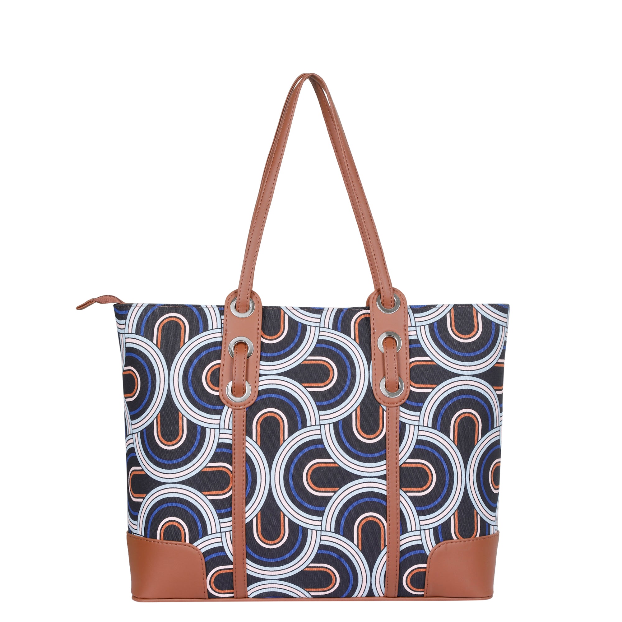 Abstract Handcrafted Printed Tote Bag – Cotton Satchel with Vegan Trim for Casual Use