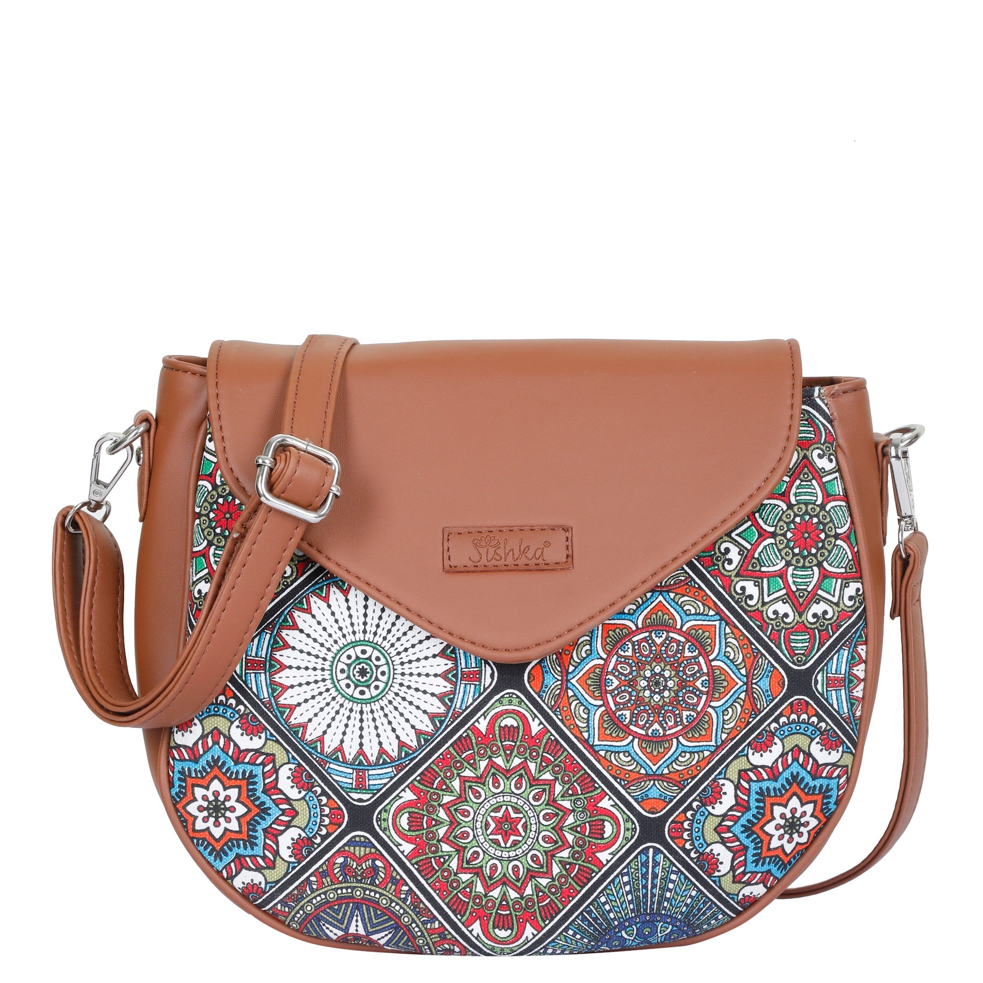 Mandala Printed Fabric Half-Moon Crossbody Bag – Women's Sling Shoulde