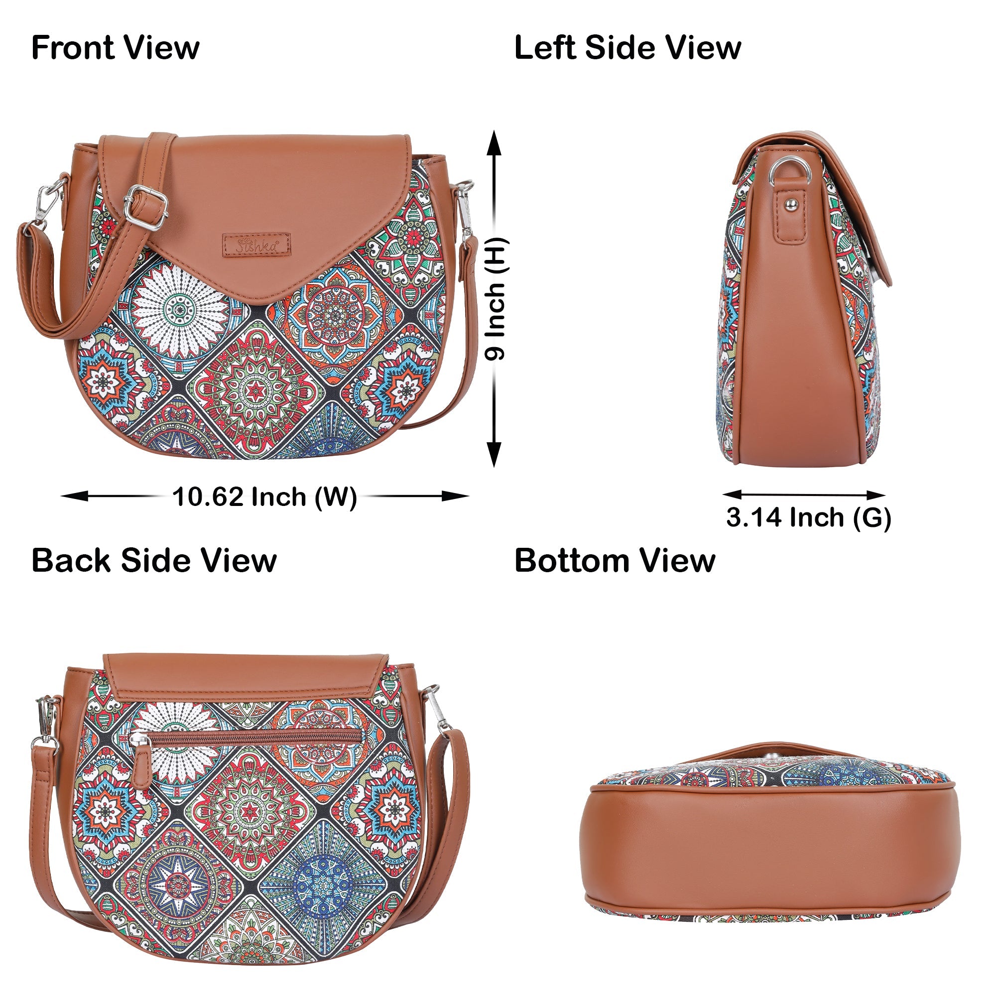Sishka Multicolour Crossbody Sling Bag – Canvas Purse with Strap & Leather Trim