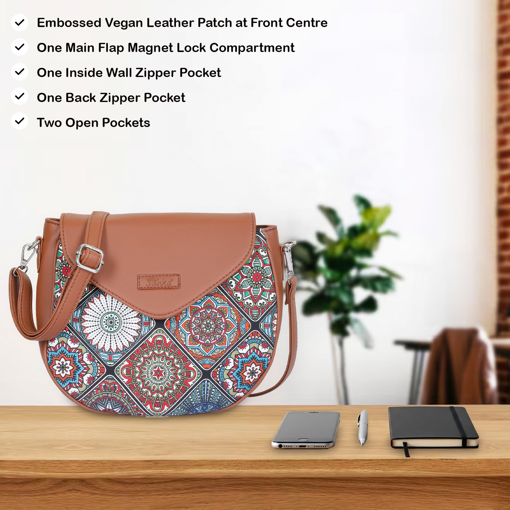 Sishka Multicolour Crossbody Sling Bag – Canvas Purse with Strap & Leather Trim