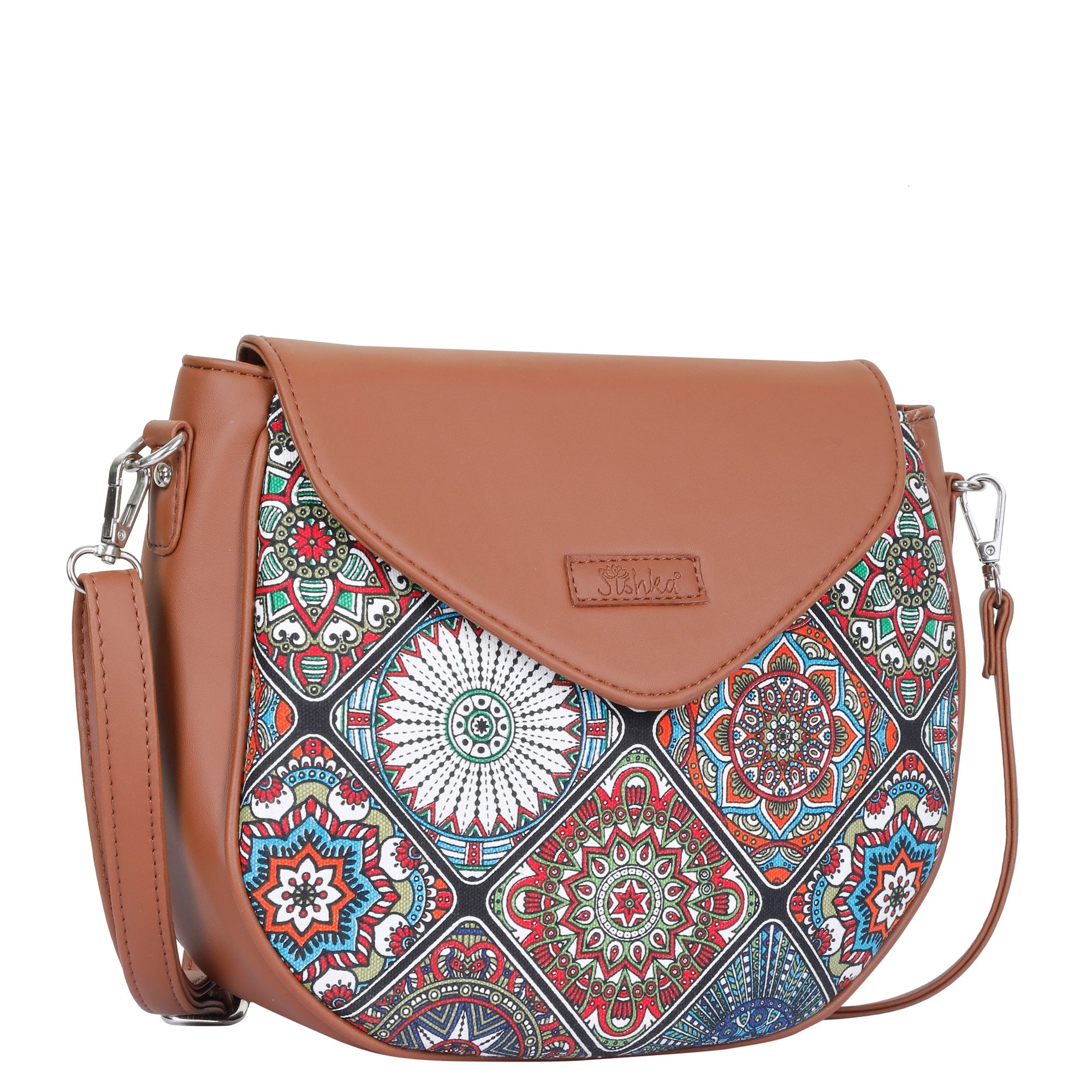 Sishka Multicolour Crossbody Sling Bag – Canvas Purse with Strap & Leather Trim