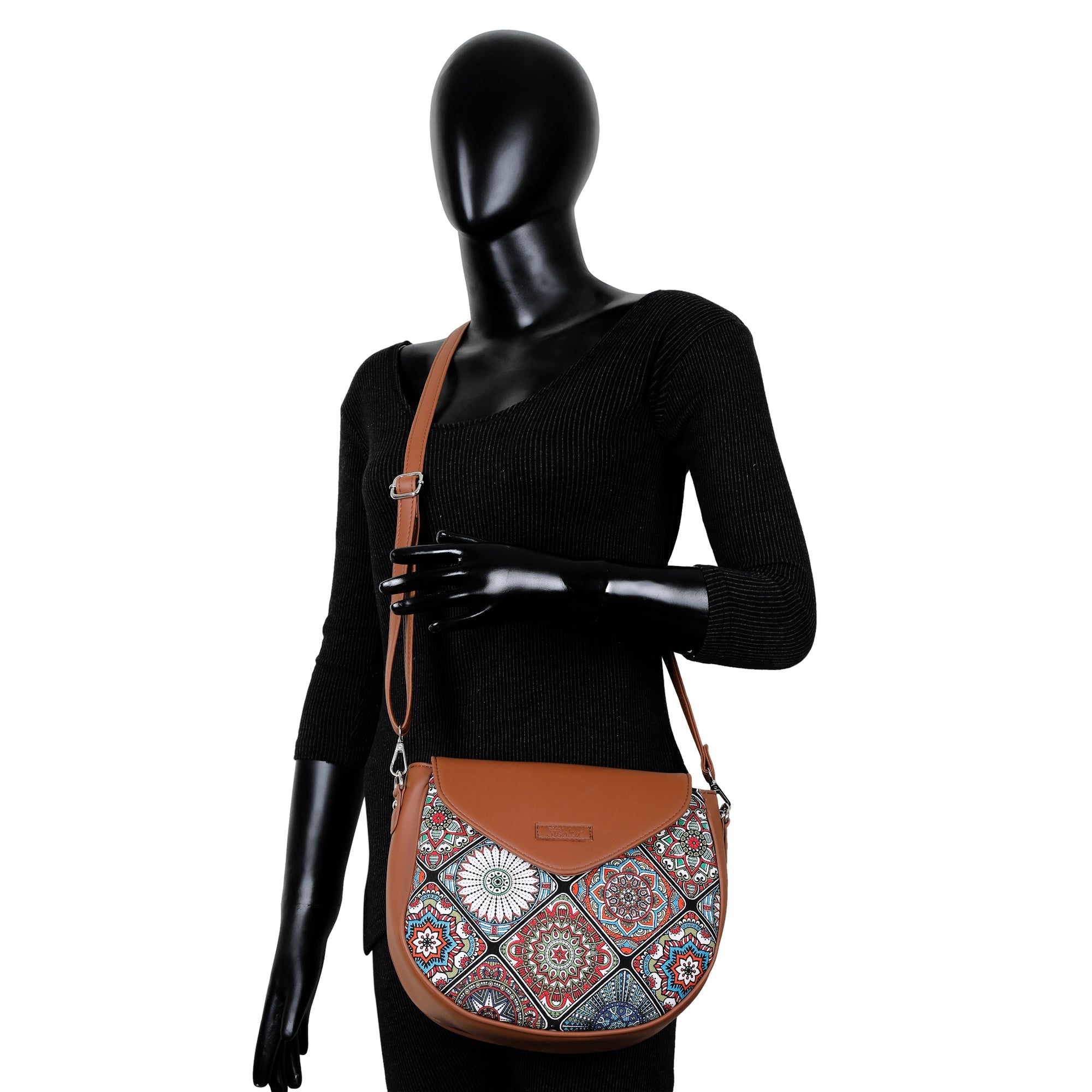 Sishka Multicolour Crossbody Sling Bag – Canvas Purse with Strap & Leather Trim