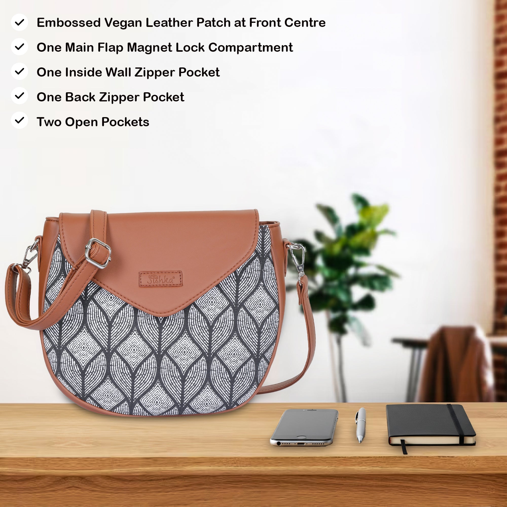 Sishka Monochrome Ladies Crossbody Sling Bag – Canvas Shoulder Purse for Ladies