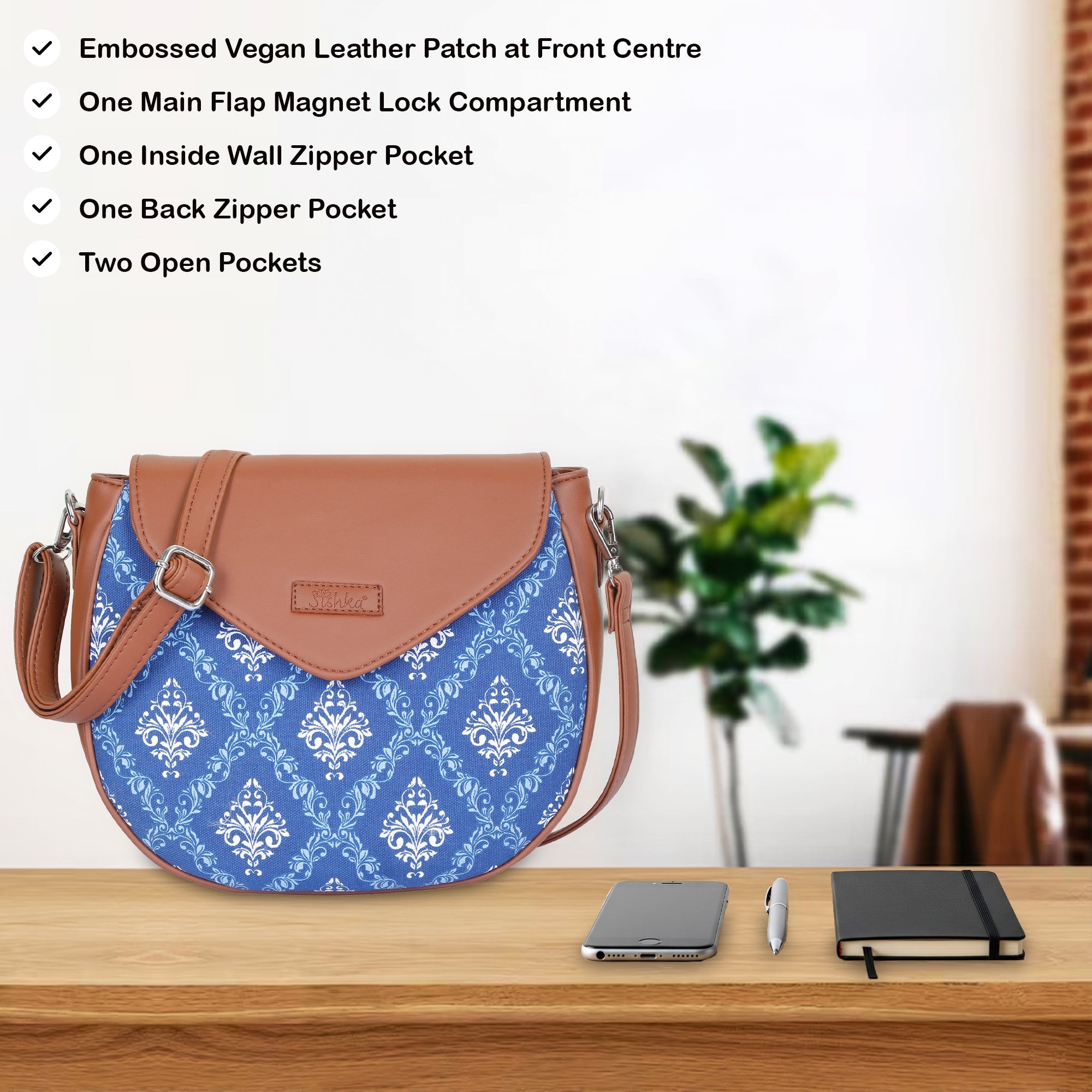 Sishka Blue Crossbody Sling Bag – Canvas Purse with Adjustable Strap for Women