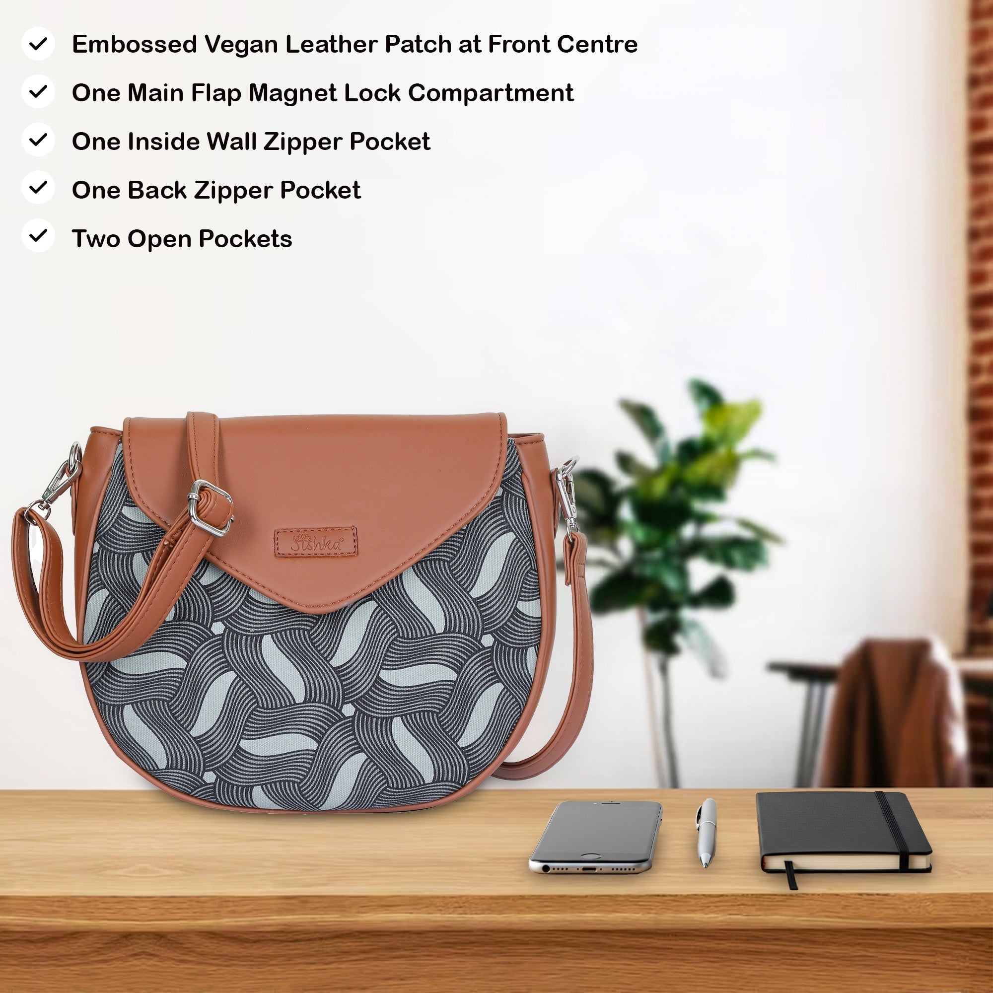 Sishka Olive Green Crossbody Sling Bag – Canvas Purse with Strap for Daily Use