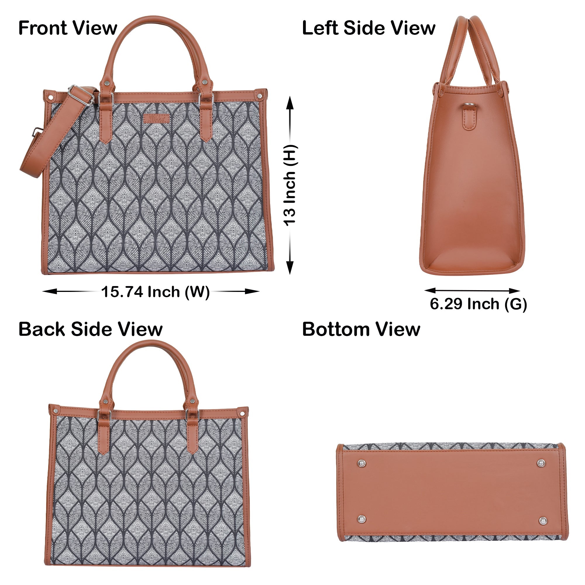 Monochrome Handcrafted Printed Laptop Bag – Elegant Shoulder Satchel for Travel & Work