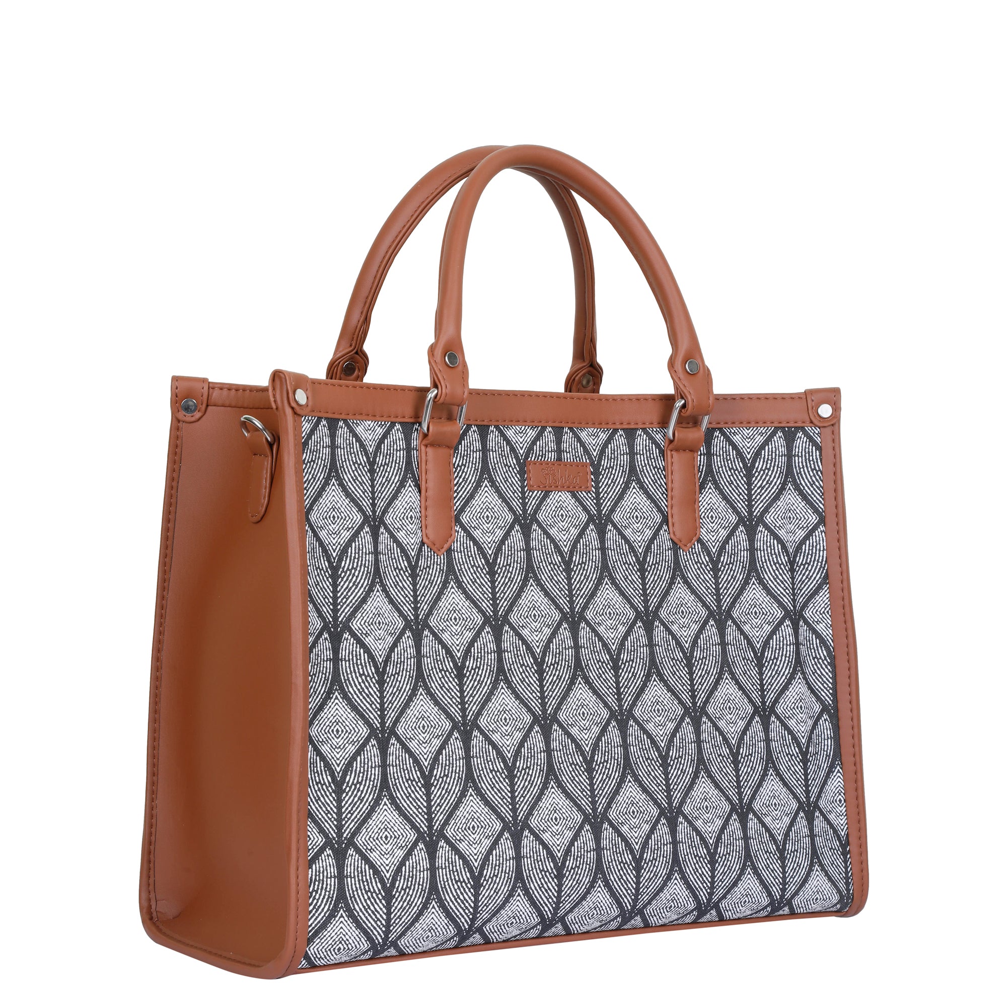 Monochrome Handcrafted Printed Laptop Bag – Elegant Shoulder Satchel for Travel & Work