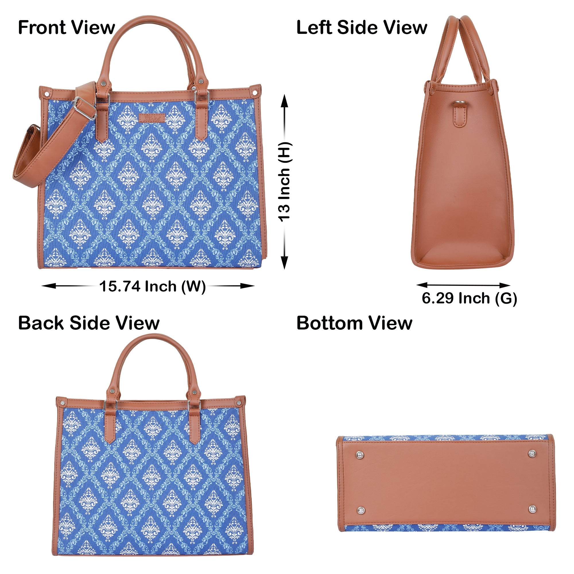 Blue Handcrafted Printed Laptop Bag – Shoulder Purse for Ladies’ Everyday & Office Use