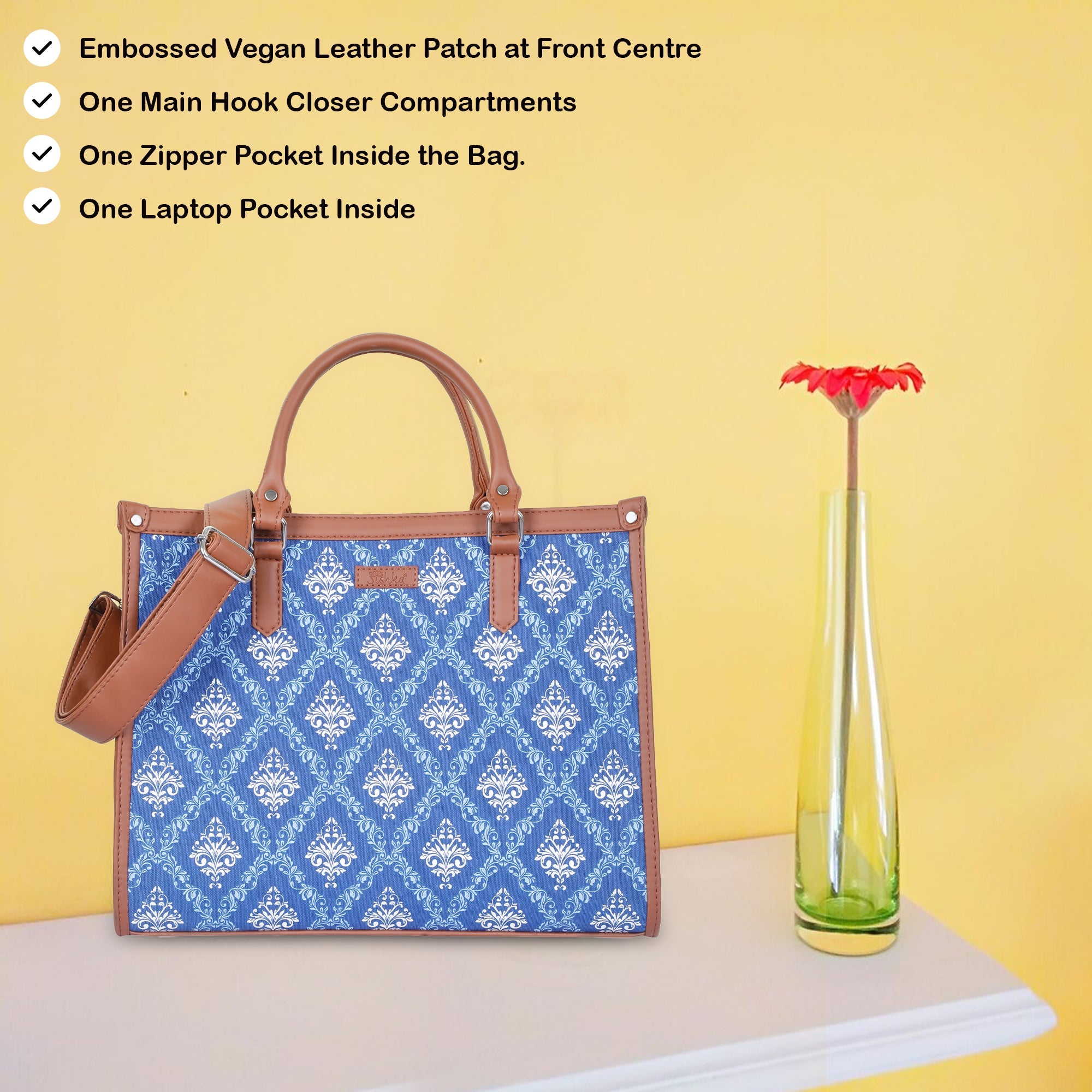 Blue Handcrafted Printed Laptop Bag – Shoulder Purse for Ladies’ Everyday & Office Use