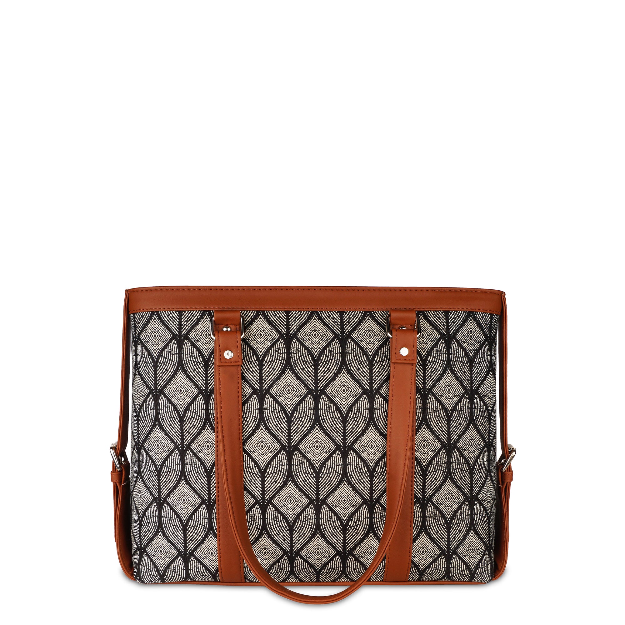Monochrome Laptop Bag for Ladies – Elegant Handcrafted Printed Shoulder Tote for Office