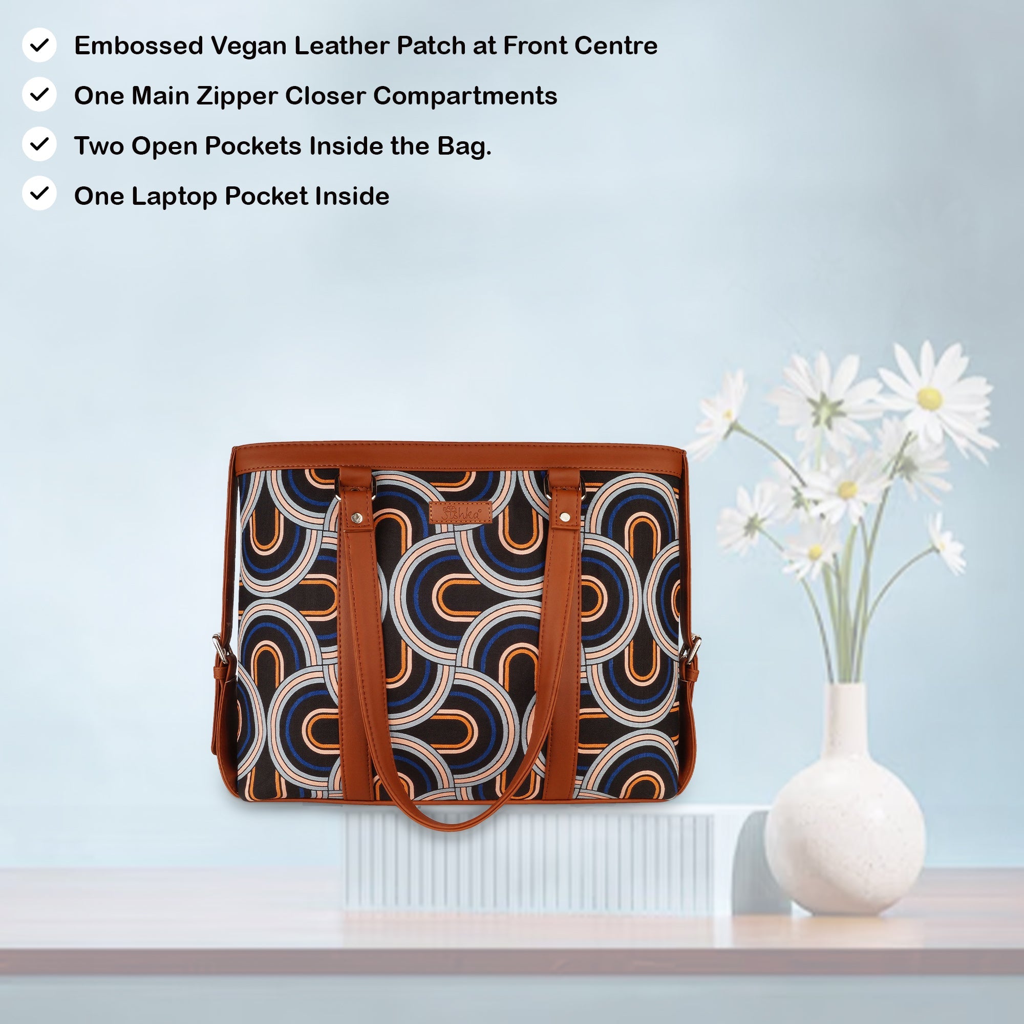 Abstract Handcrafted Printed Laptop Bag – Stylish Shoulder Tote for Women’s Everyday Use
