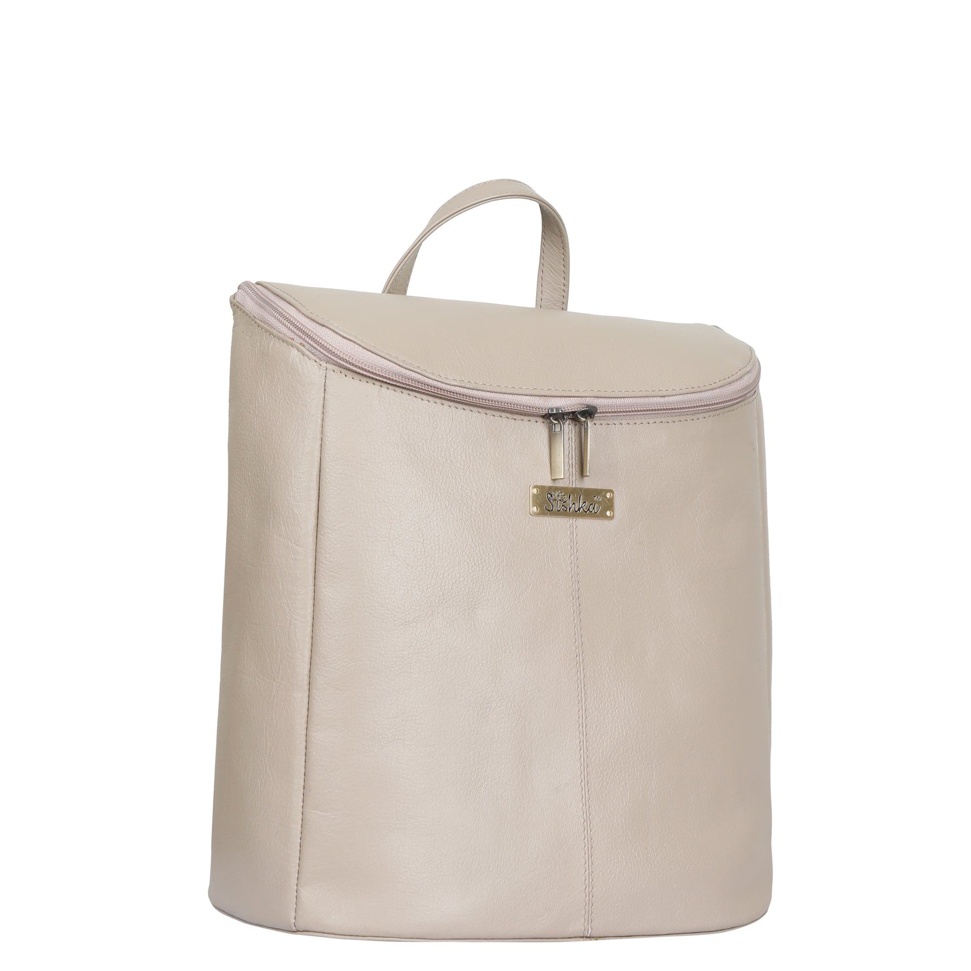 Leather Taupe/Off White Backpack Purse for Women - Daypack For Travel, Daily Use and Work