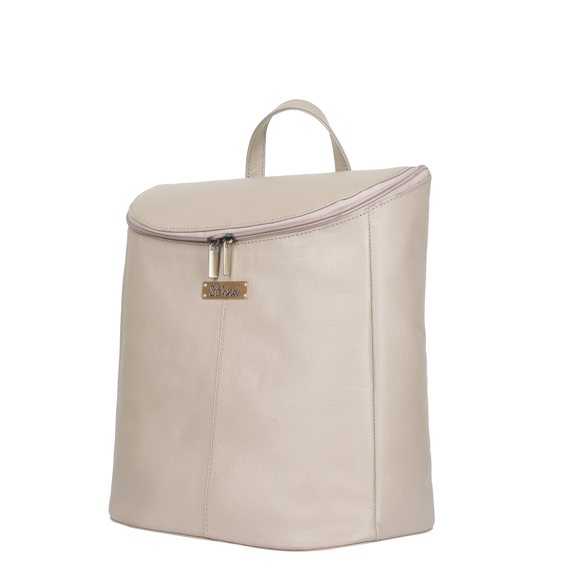 Leather Taupe/Off White Backpack Purse for Women - Daypack For Travel, Daily Use and Work