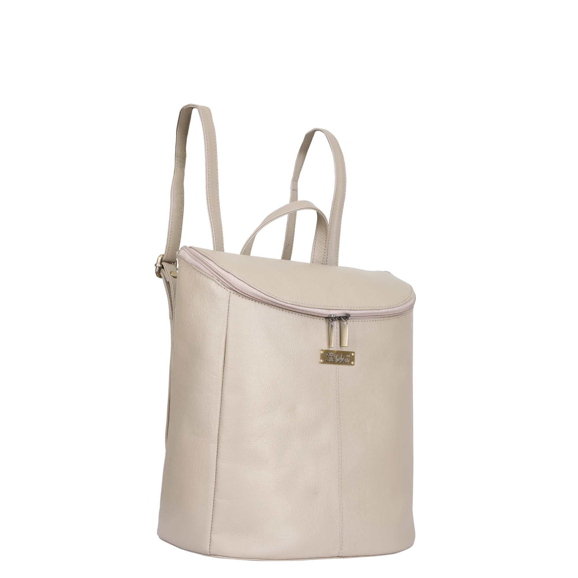 Leather Taupe/Off White Backpack Purse for Women - Daypack For Travel, Daily Use and Work