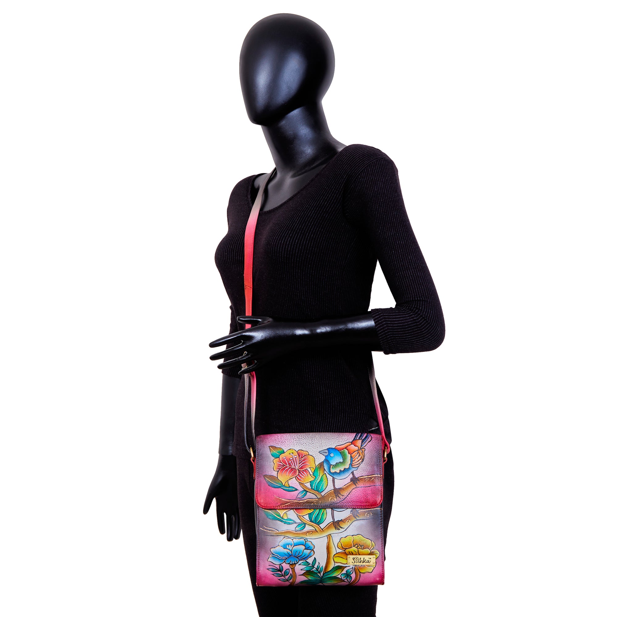 Hand-Painted Floral Elegance Crossbody Leather Bag
